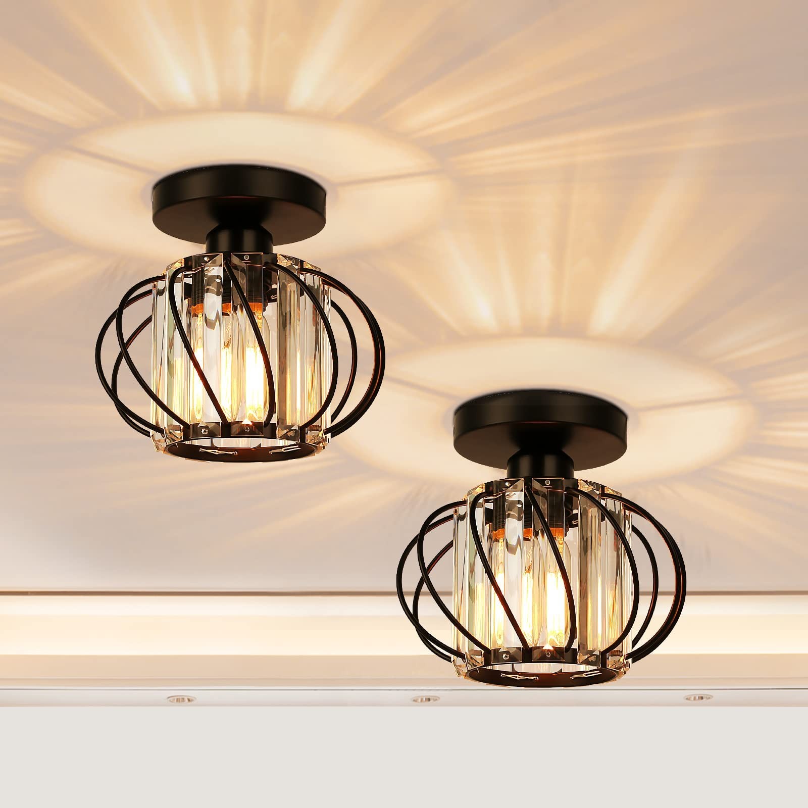 2 Mini Lamparas Elegantes En Cristal Para Sala De Techo Negras Moderna 7.48 Inch