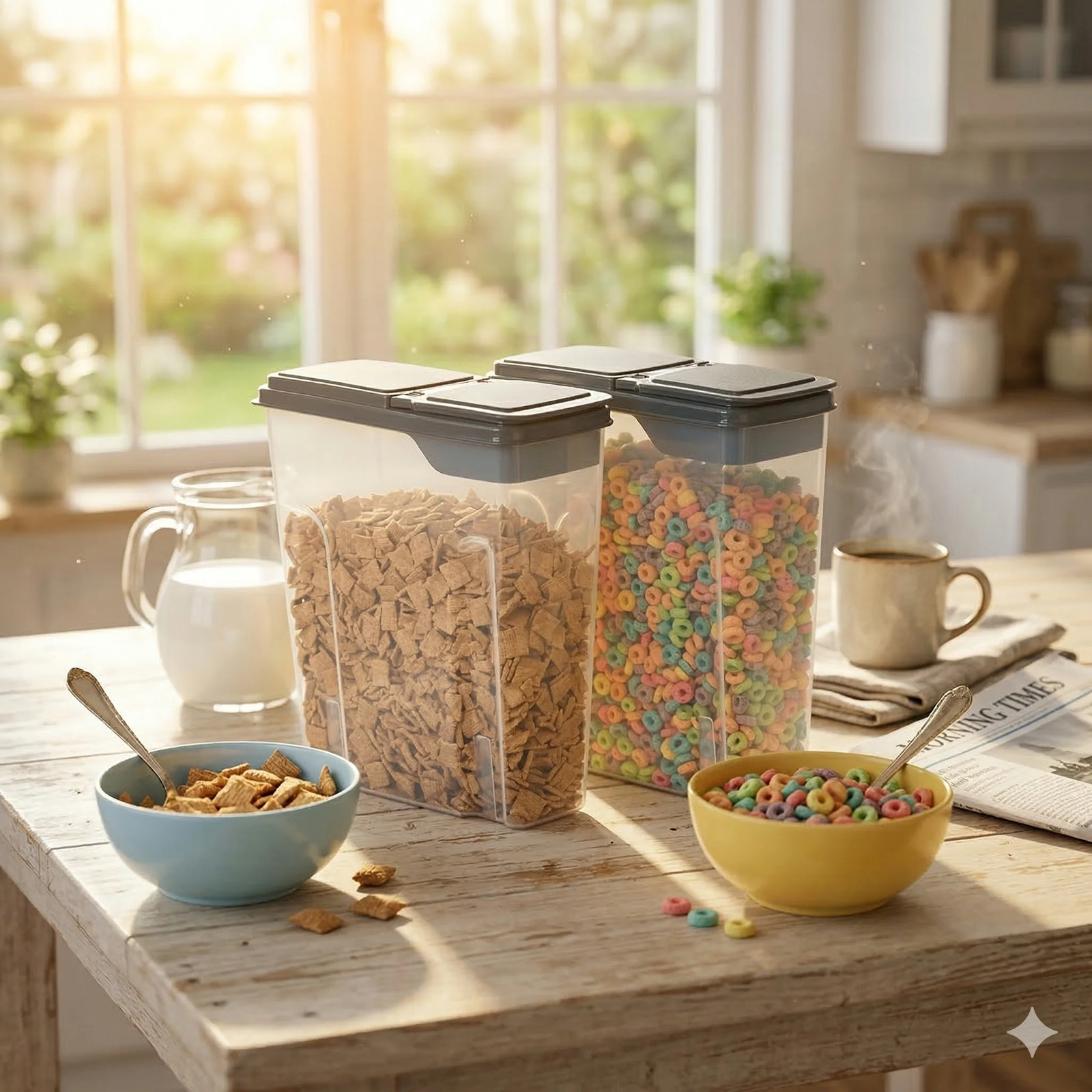 2-Pack Plastic Cereal Keeper Storage Containers, Kitchen Pantry Organizer Canist
