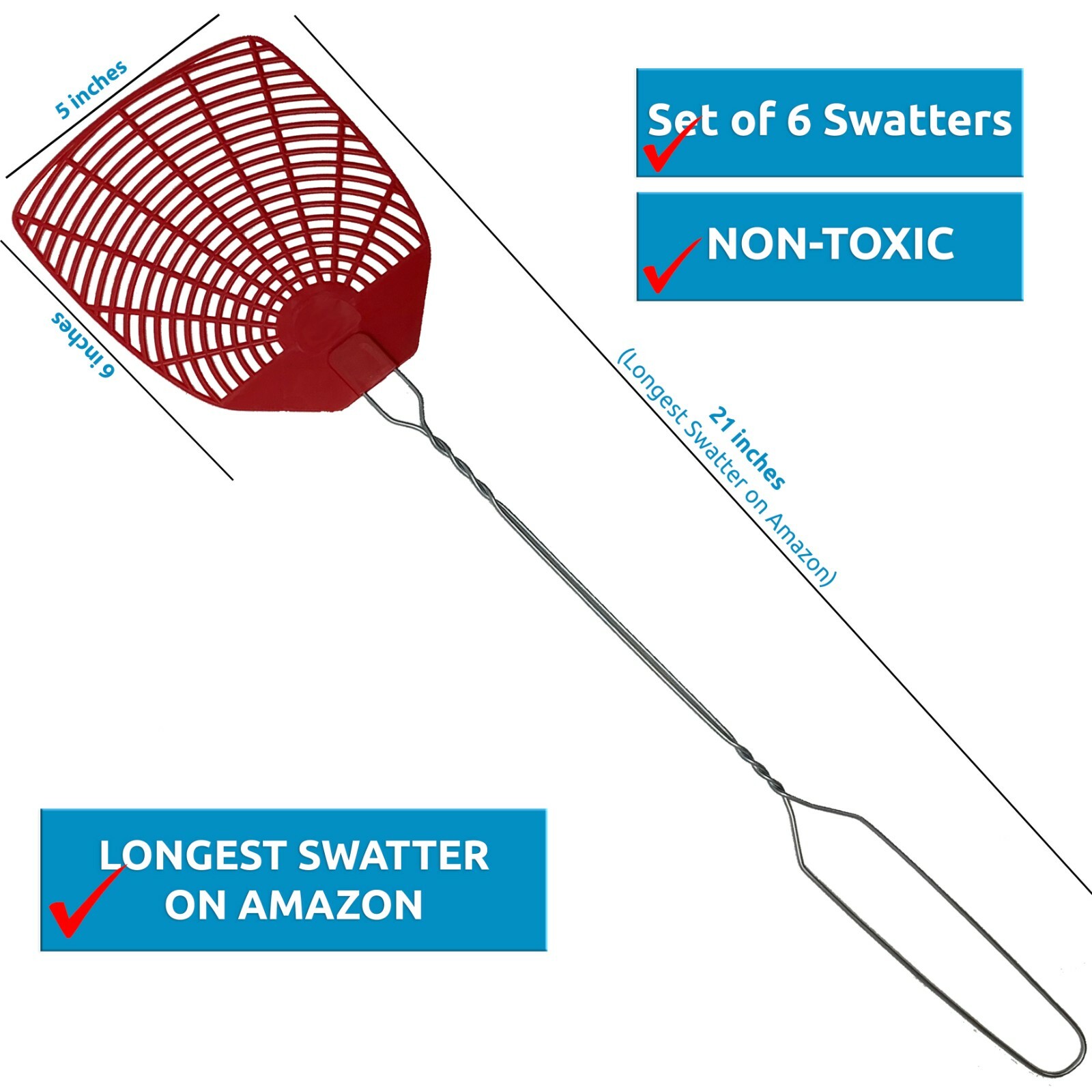 Bug & Fly Swatter – Extra Long Handle– Indoor / Outdoor– Pest Control flyswatter