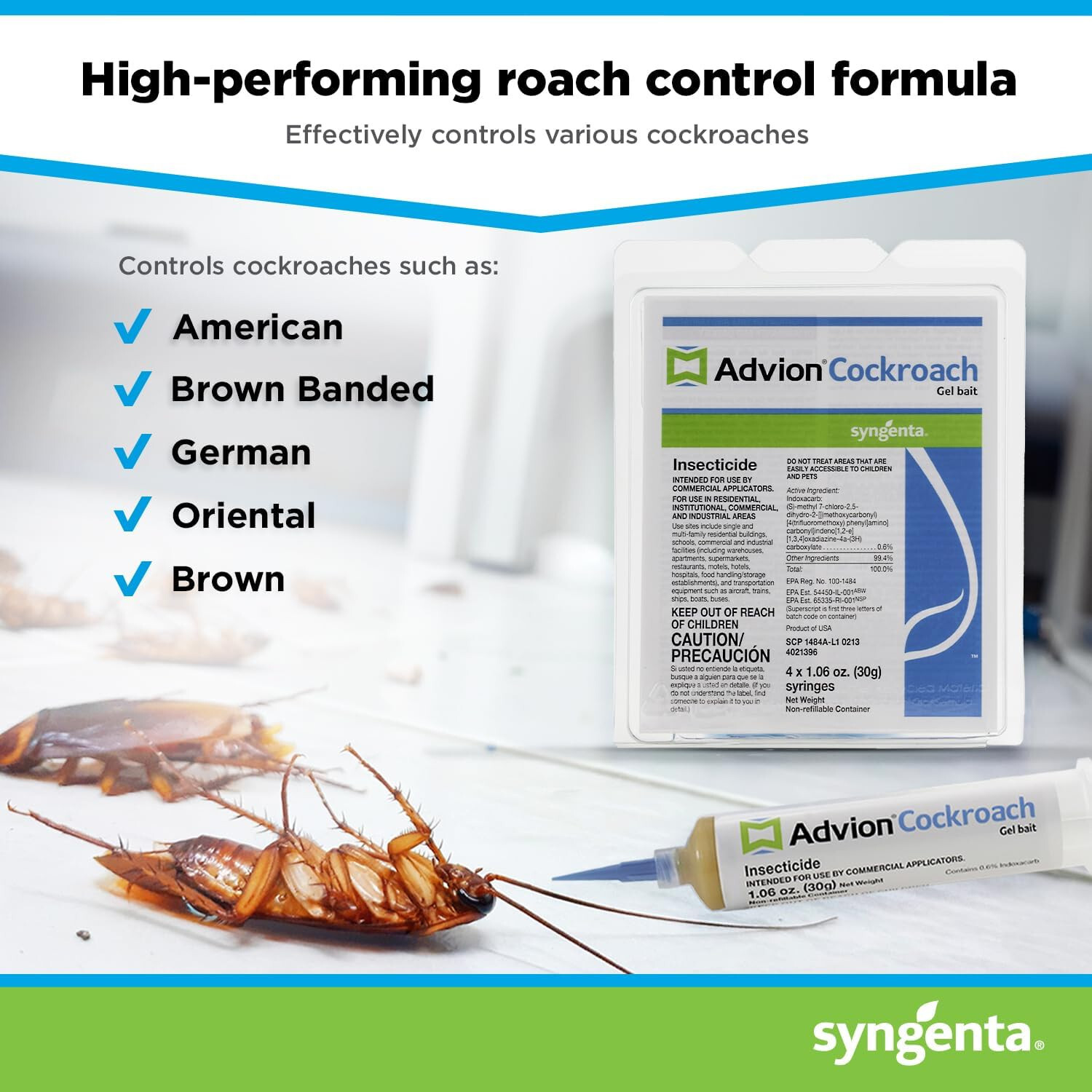4 Tubes Advion Cockroach German Roach Control Bait Gel Kill American Brown etc