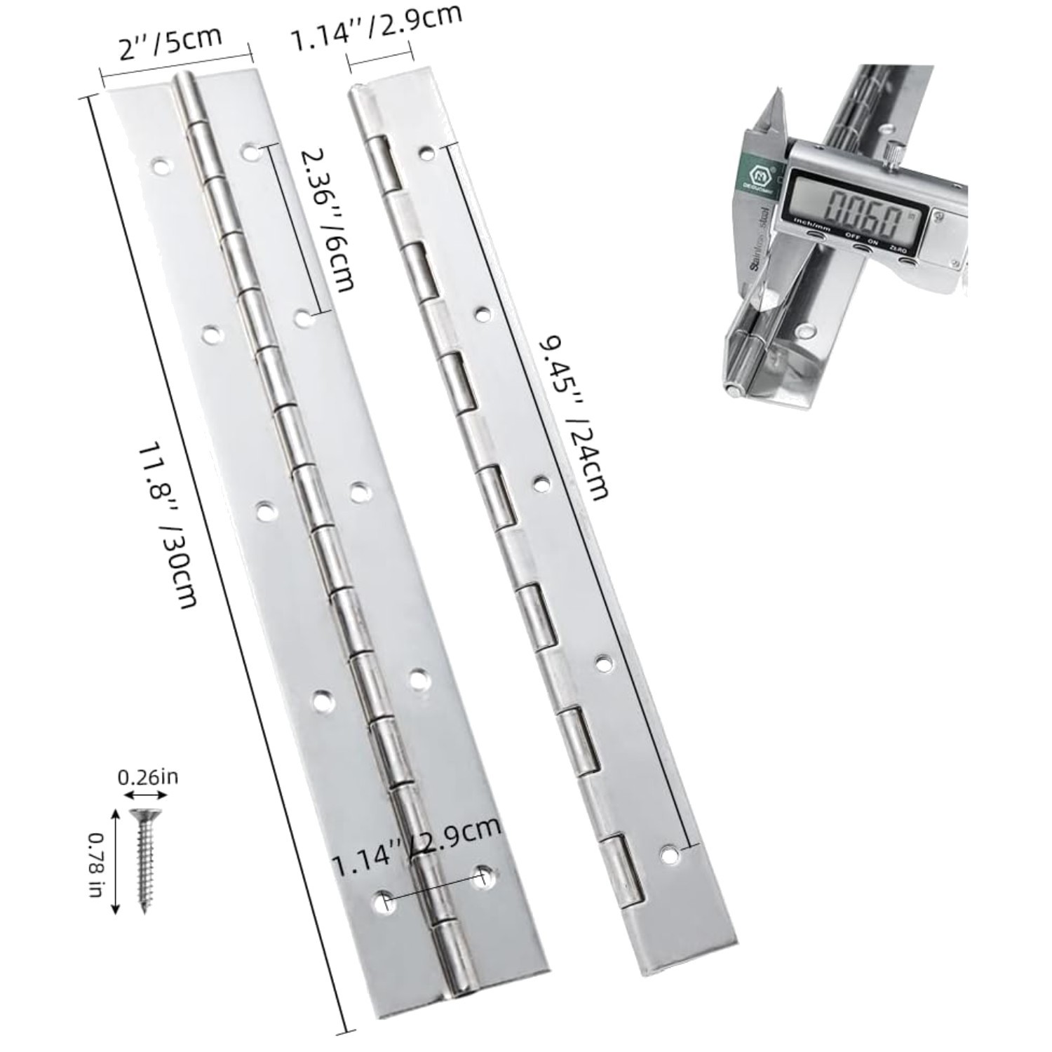 Marine Grade Stainless Steel 12″ Piano Hinge Set