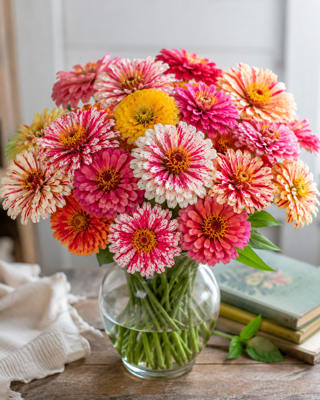 Bon Bon Mix Zinnia Seeds Candy Striped Heirloom Cut Flower Annual