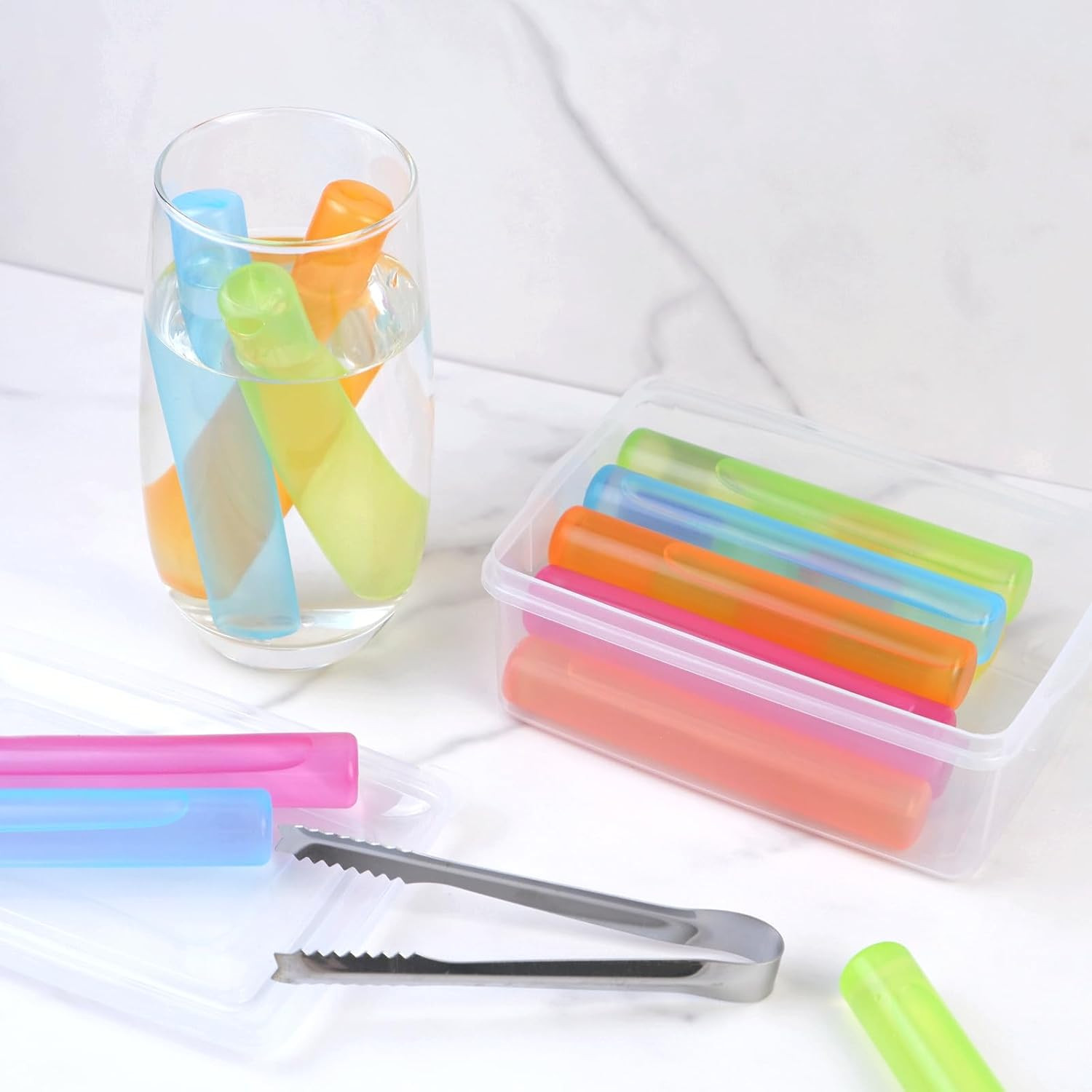 Reusable Ice Cube with Lid and Bin, 8 Pack Plastic Ice Cubes for Drinks BPA Free