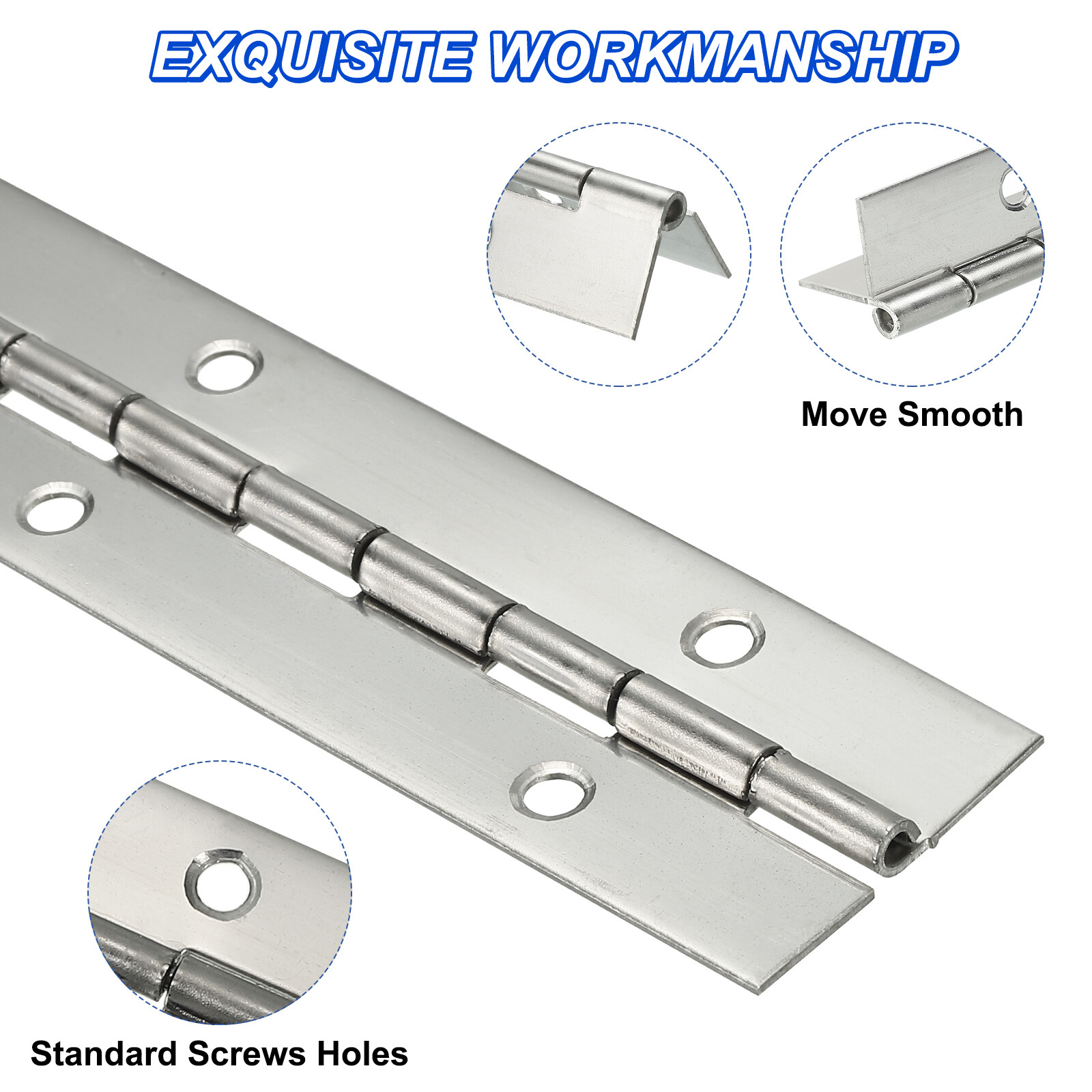 2pcs Stainless Steel Piano Hinge 20 Inch Continuous Boat Hinge Silver