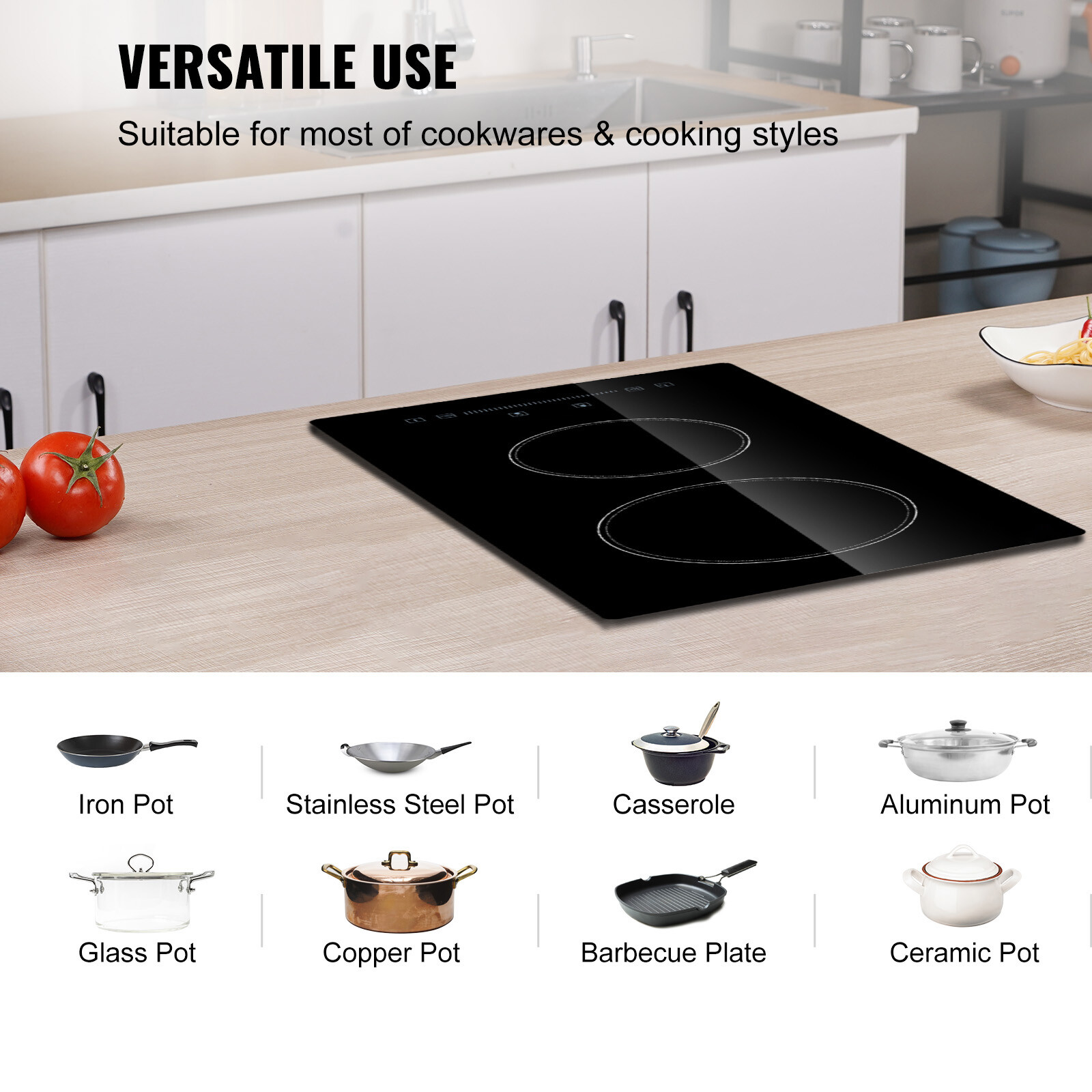 VEVOR 12″ Built-in Electric Cooktop Radiant Ceramic Cooktop 2 Burners 110V