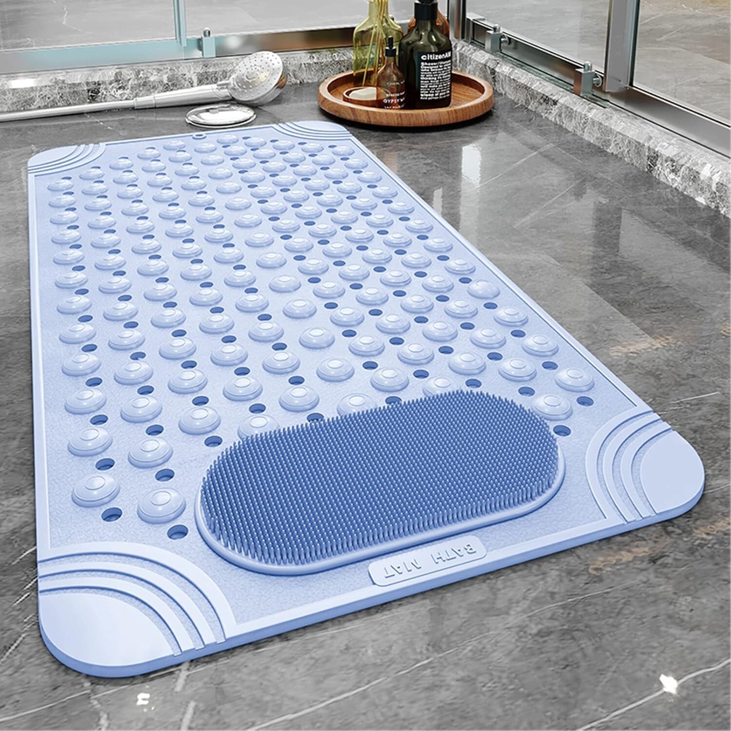 Shower and Bathtub Mat 27.5×14.2In, Rubber Non-Slip Shower Mat for Elderly & Kid