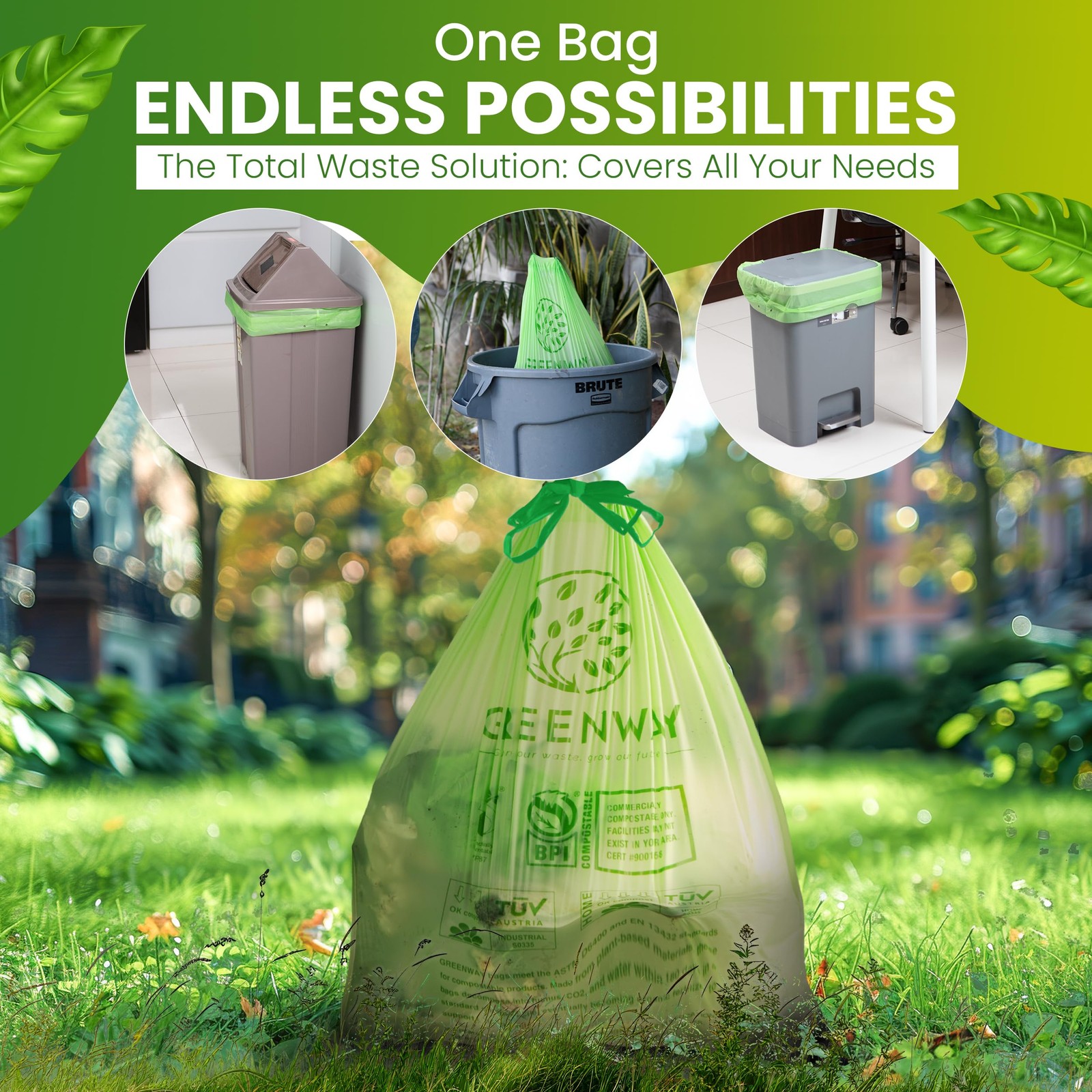 13 Gallon Compostable Drawstring Trash Bags – Extra Thick 1.0 Mil – 50 Count …
