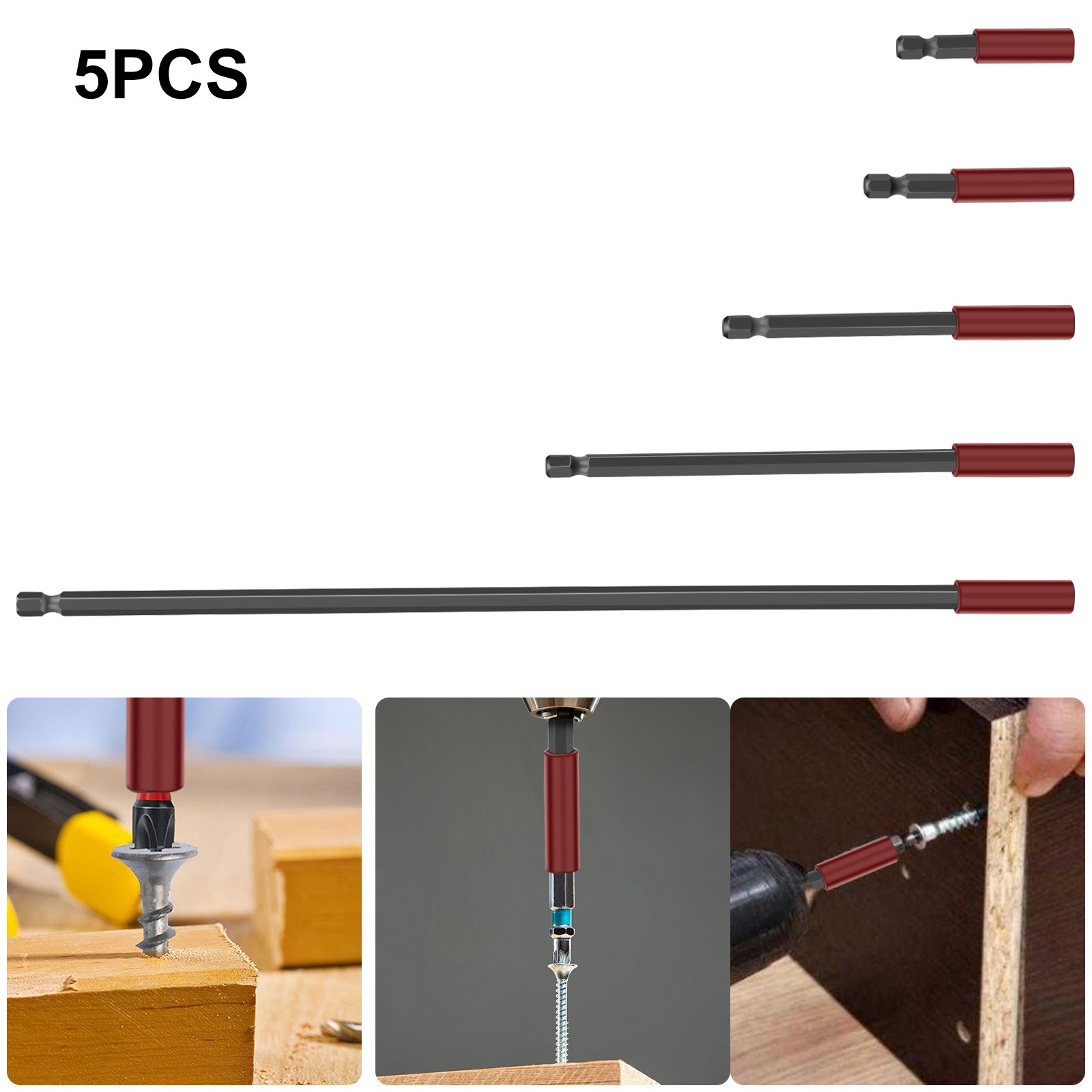 5pcs Magnetic Screwdriver Extension Drill Bit Holder 1/4″ Hex Shank 50-300mm