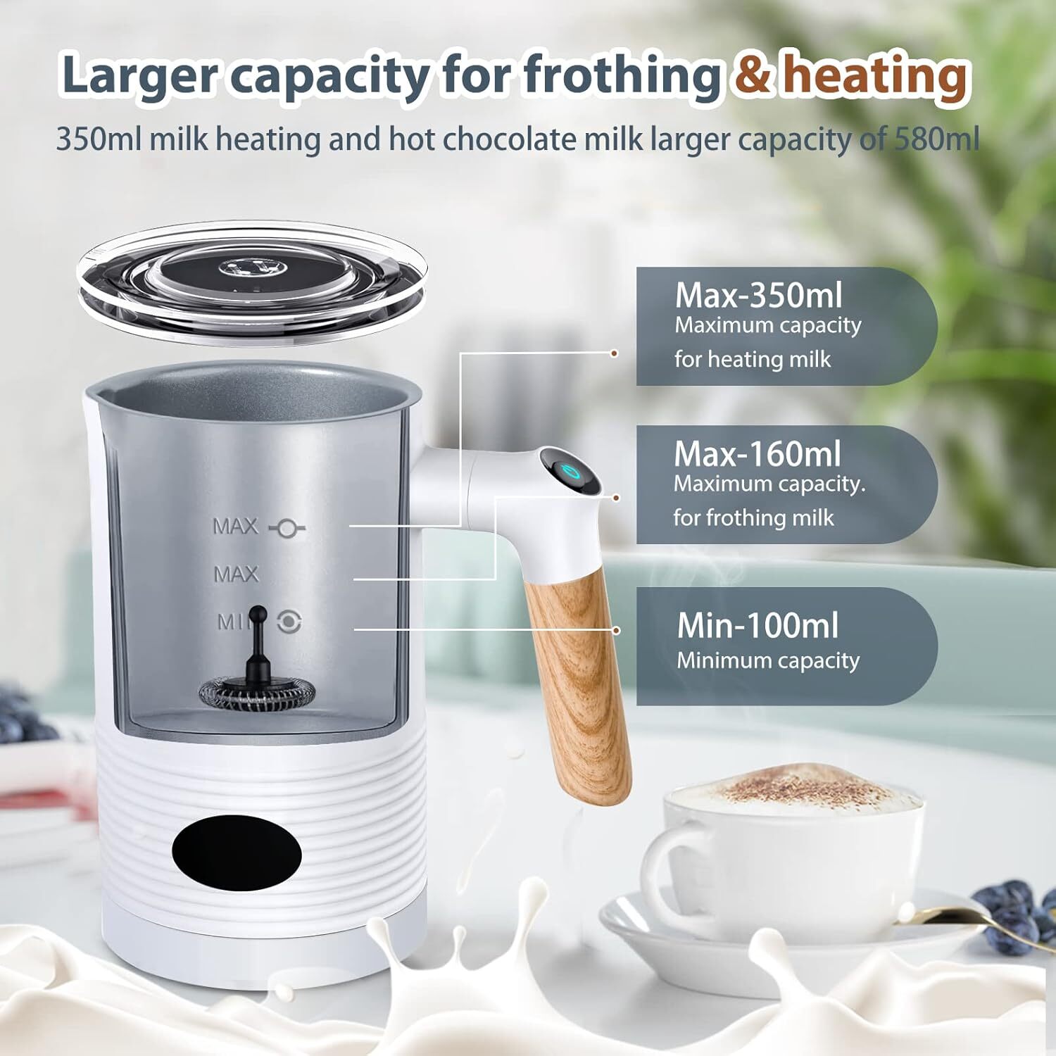 Electric Milk Frother and Warmer,4in1 400W Automatic Milk Frothers with Hot Cold