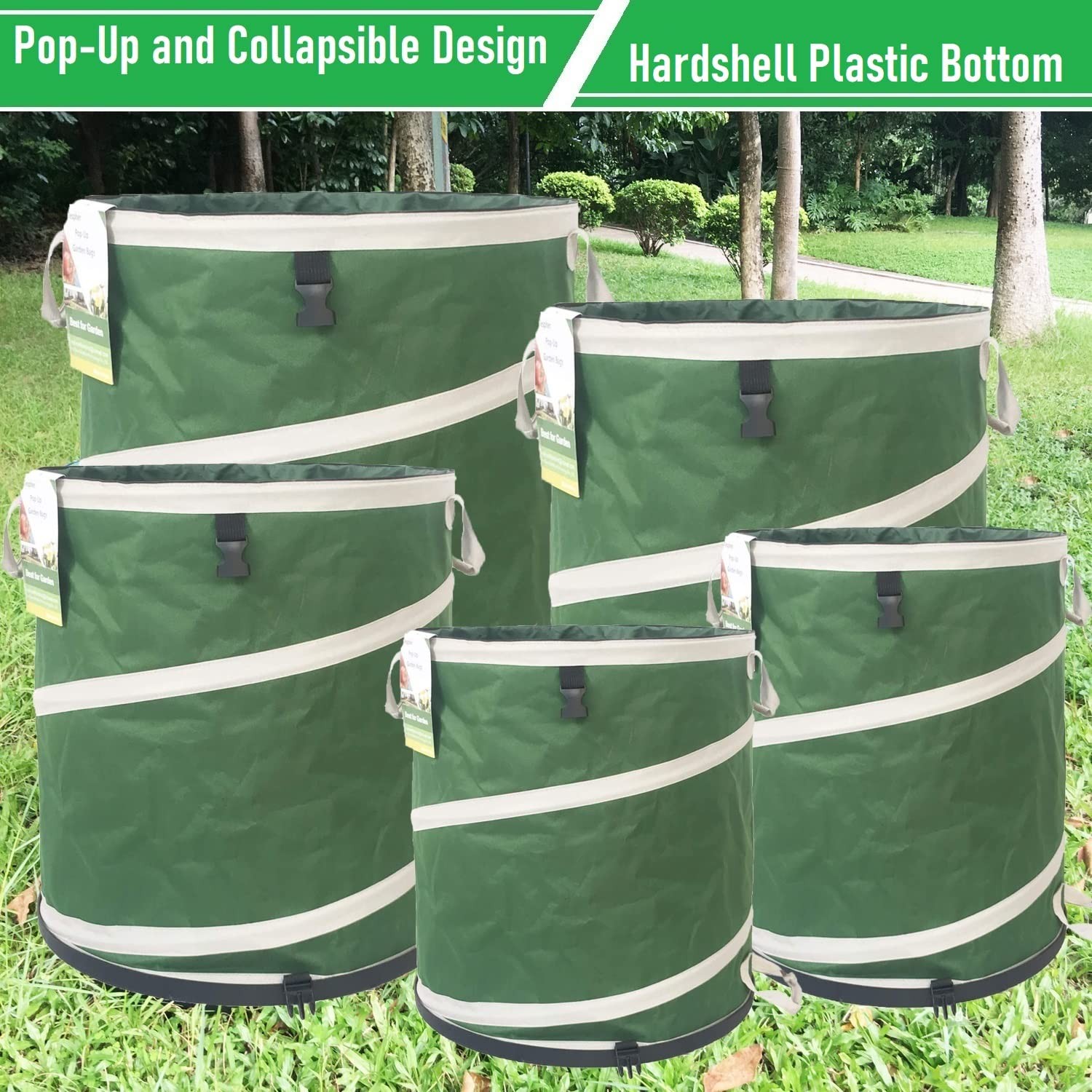 46-Gallon Collapsible Trash Can (22×28 in) Hard-Shell Bottom Yard Garden Bag,…