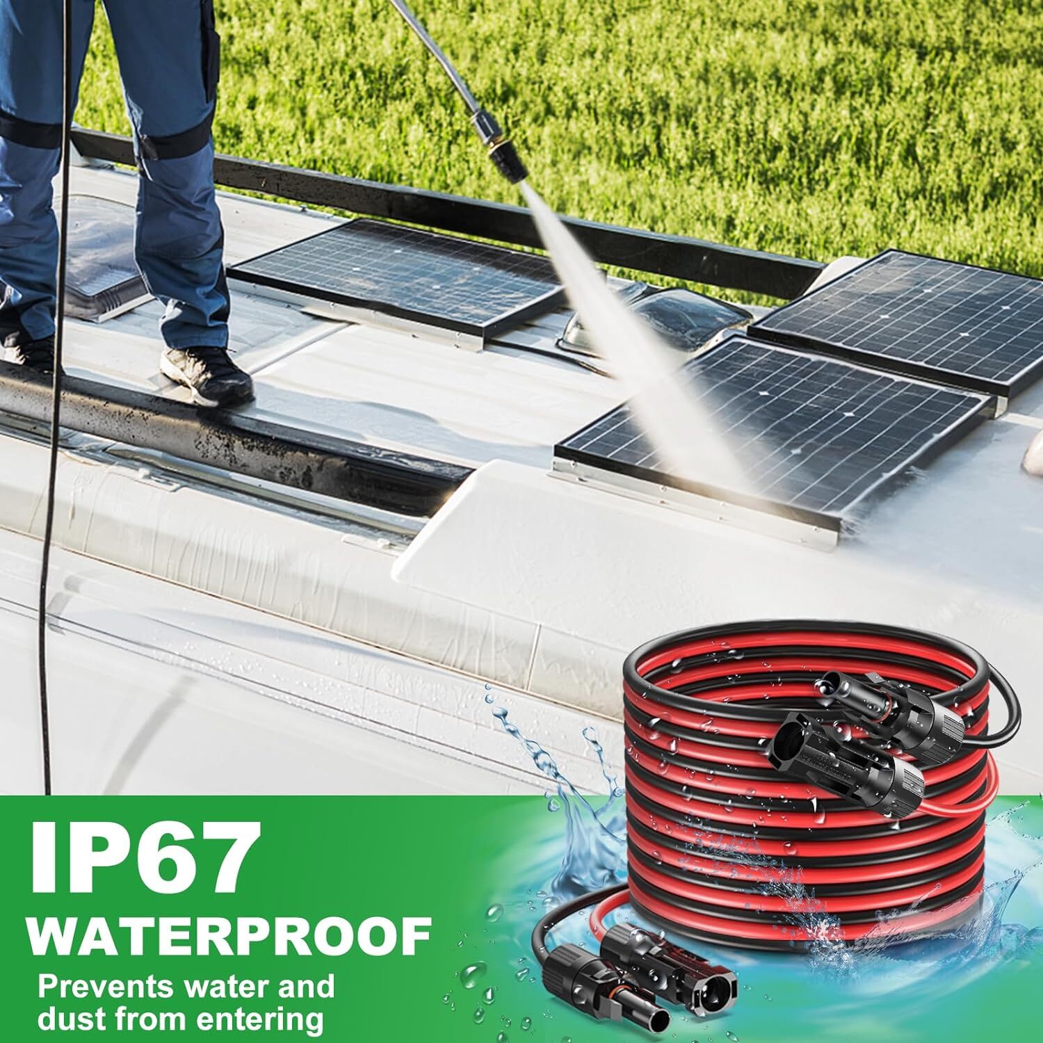 10 AWG Solar Panel Extension Cable PV Wire Solar Connector Pair Black & Red 6mm²