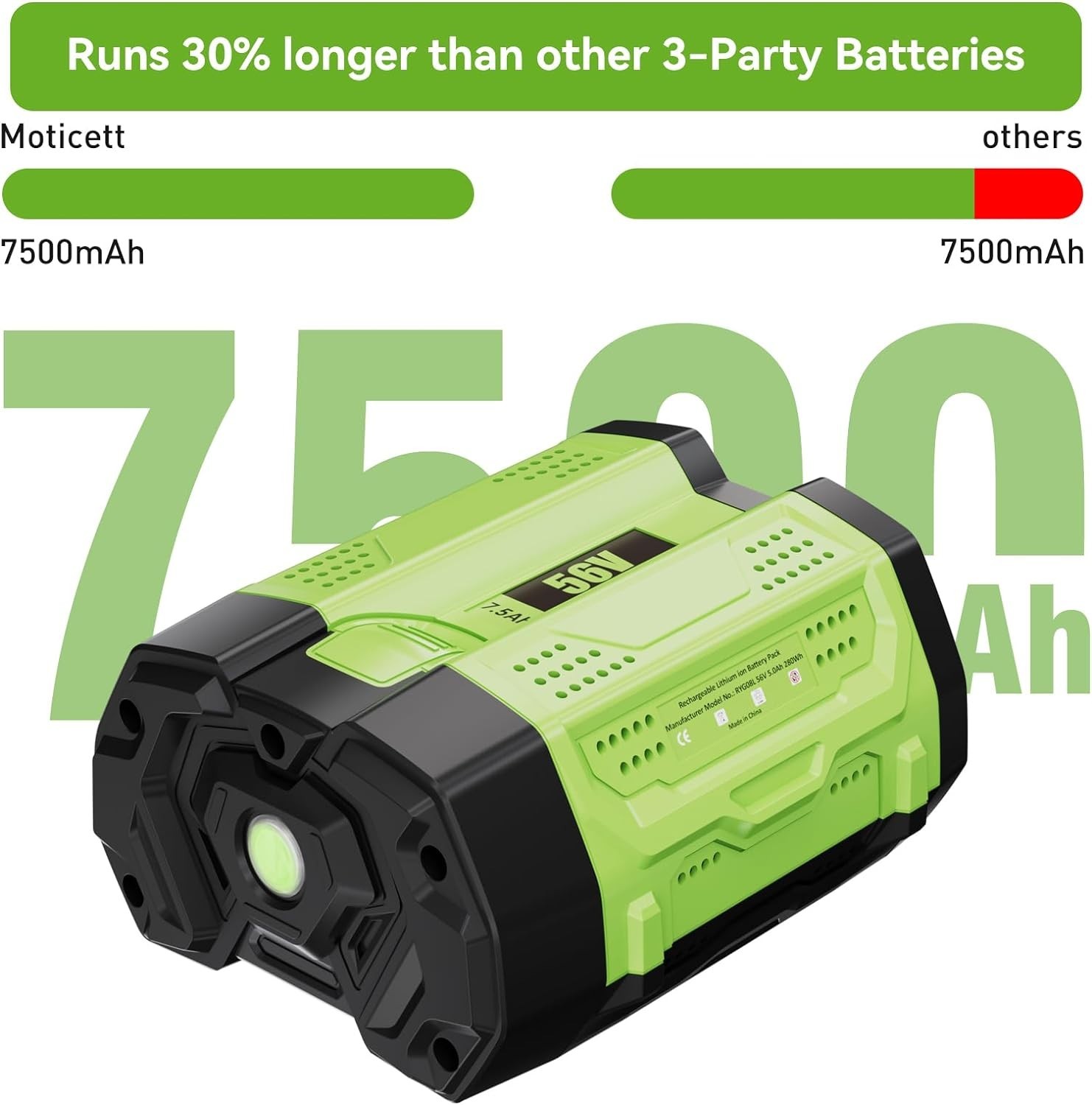 56V 7500mAh Replacement for EGO Battery 7.5Ah Lithium BA2800 BA4200 Power Tools
