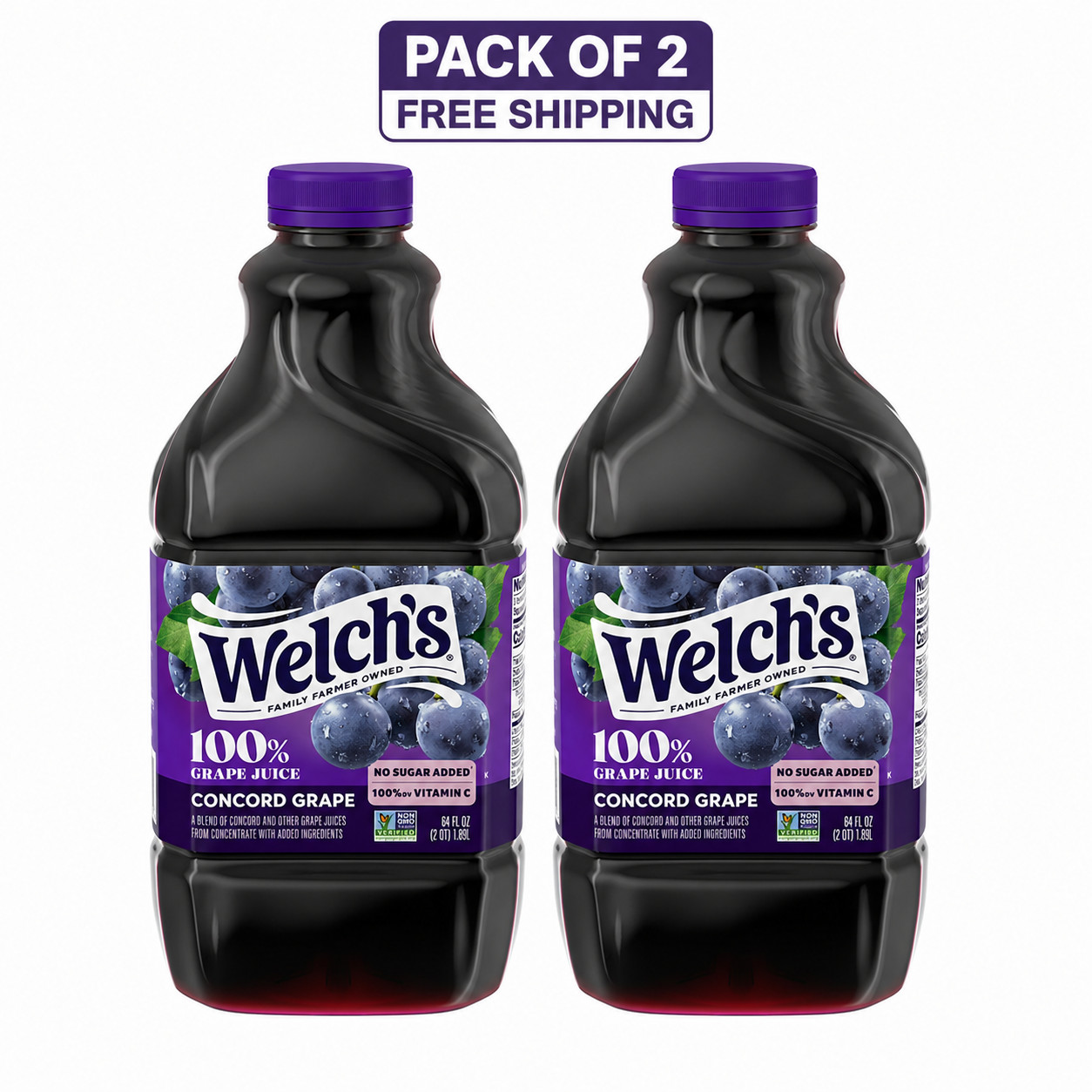 Welch’s 100% Grape juice, concord Grape, 64 fl oz bottle…. 2 Pack