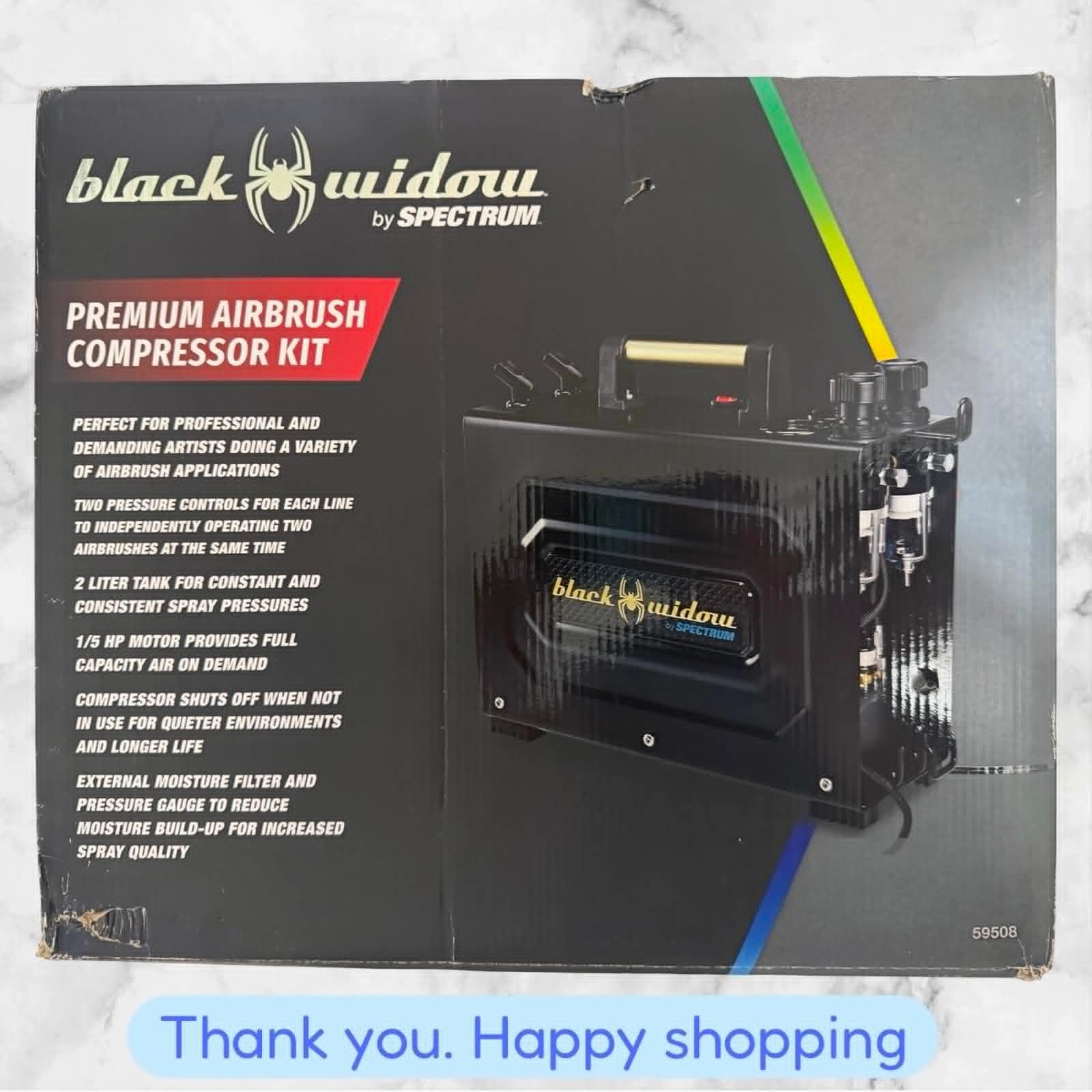 Black Widow Spectrum Professional Premium Airbrush Compressor Kit 59508 NEW SHIP