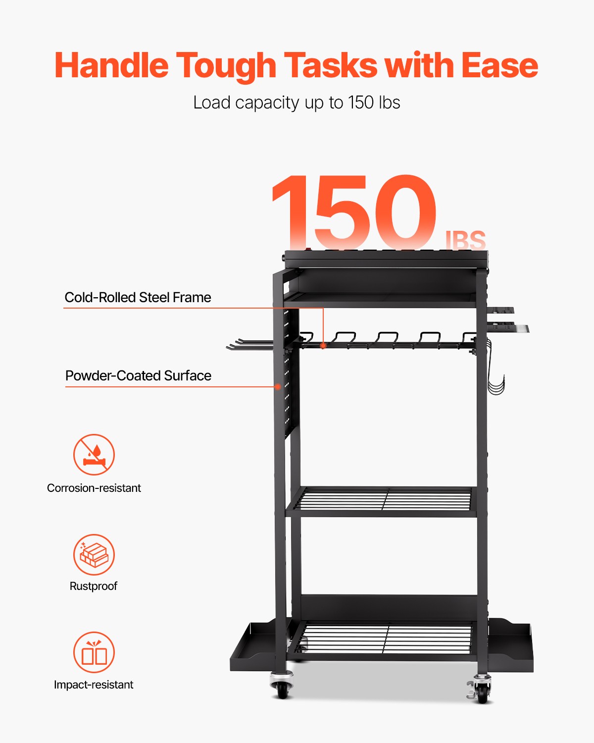 VEVOR 4-tier Tool Organizer Cart with Charging Station Garage Cart on Wheels