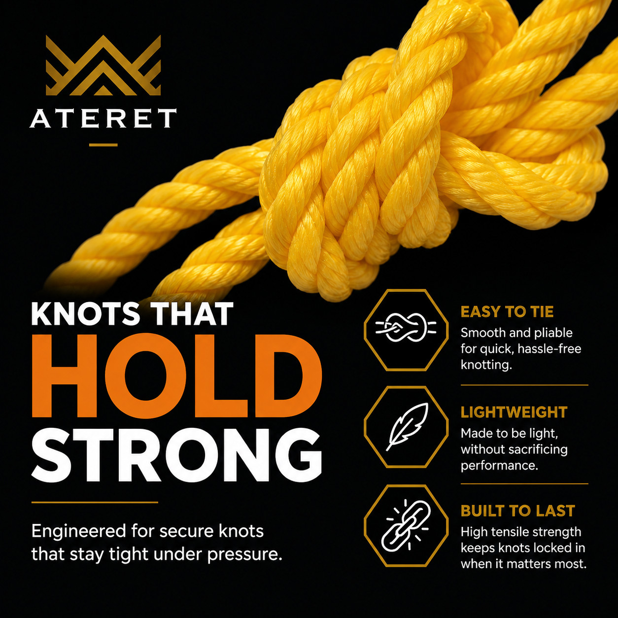 ATERET Twisted 3-Strand YELLOW Polypropylene Rope Monofilament ALL SIZES