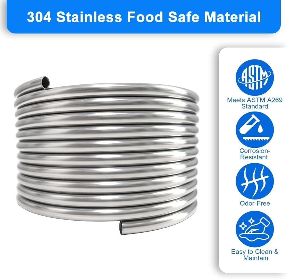 1/2″ x 25Ft 304 Stainless Steel Tubing Coil, Food Grade Welded Immersion Wort Ch