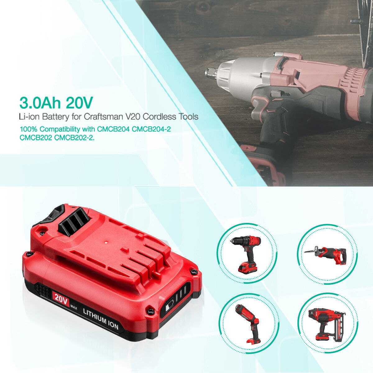 2Pack 20V For Craftsman V20 20 Volt 3.0Ah Li-ion Battery CMCB205 CMCB204 CMCB202