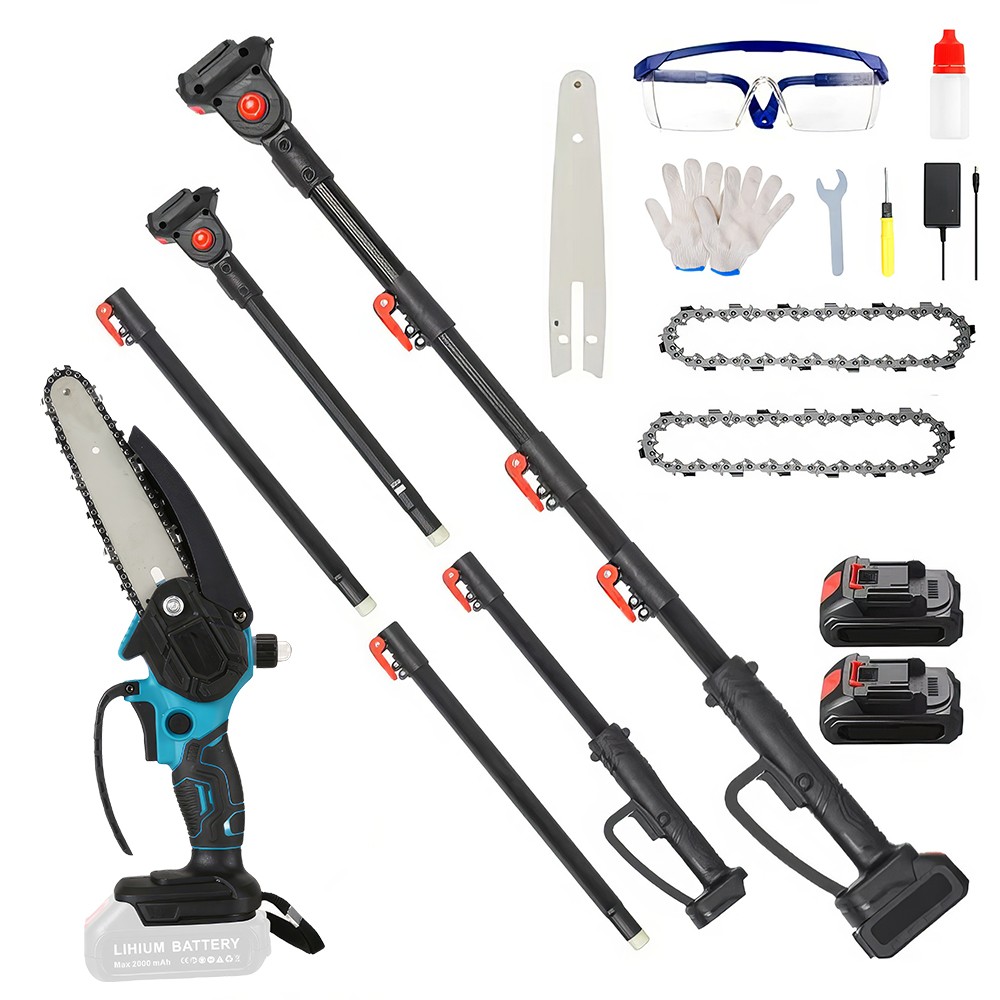 2-in-1 Electric Pole Saws Mini Chainsaw Cordless 6″ Chain Saw w/ Extension Pole