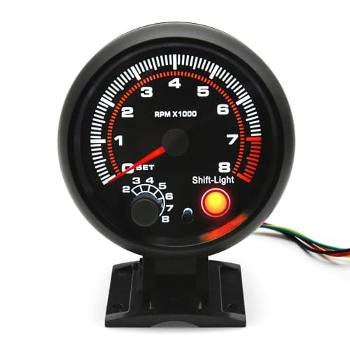 3.75 inch (95mm) Tachometer with Shift Light, 8000 RPM Gauge, 5-Level