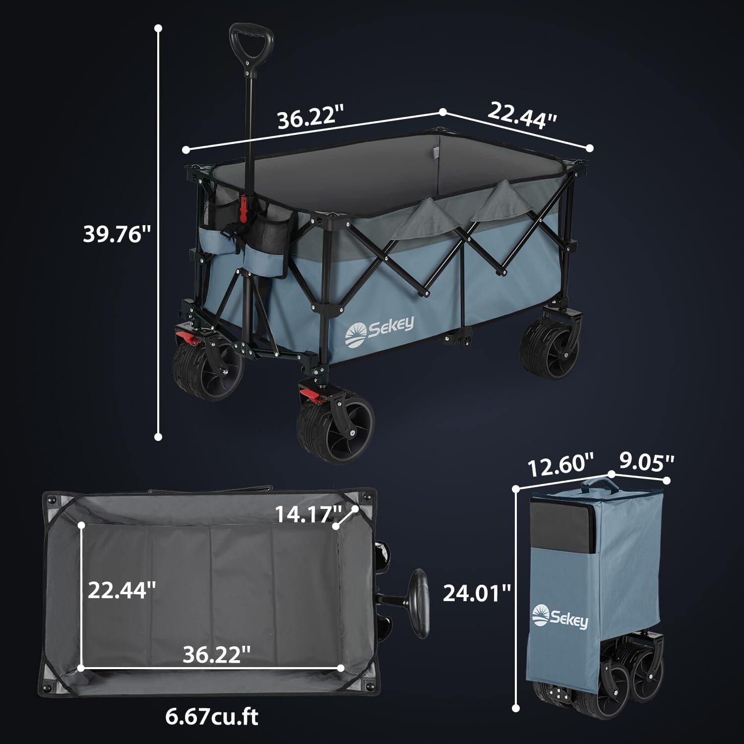 Heavy Duty 330LB Capacity Folding Wagon All-Terrain Wheels, Utility, Blue-Gray