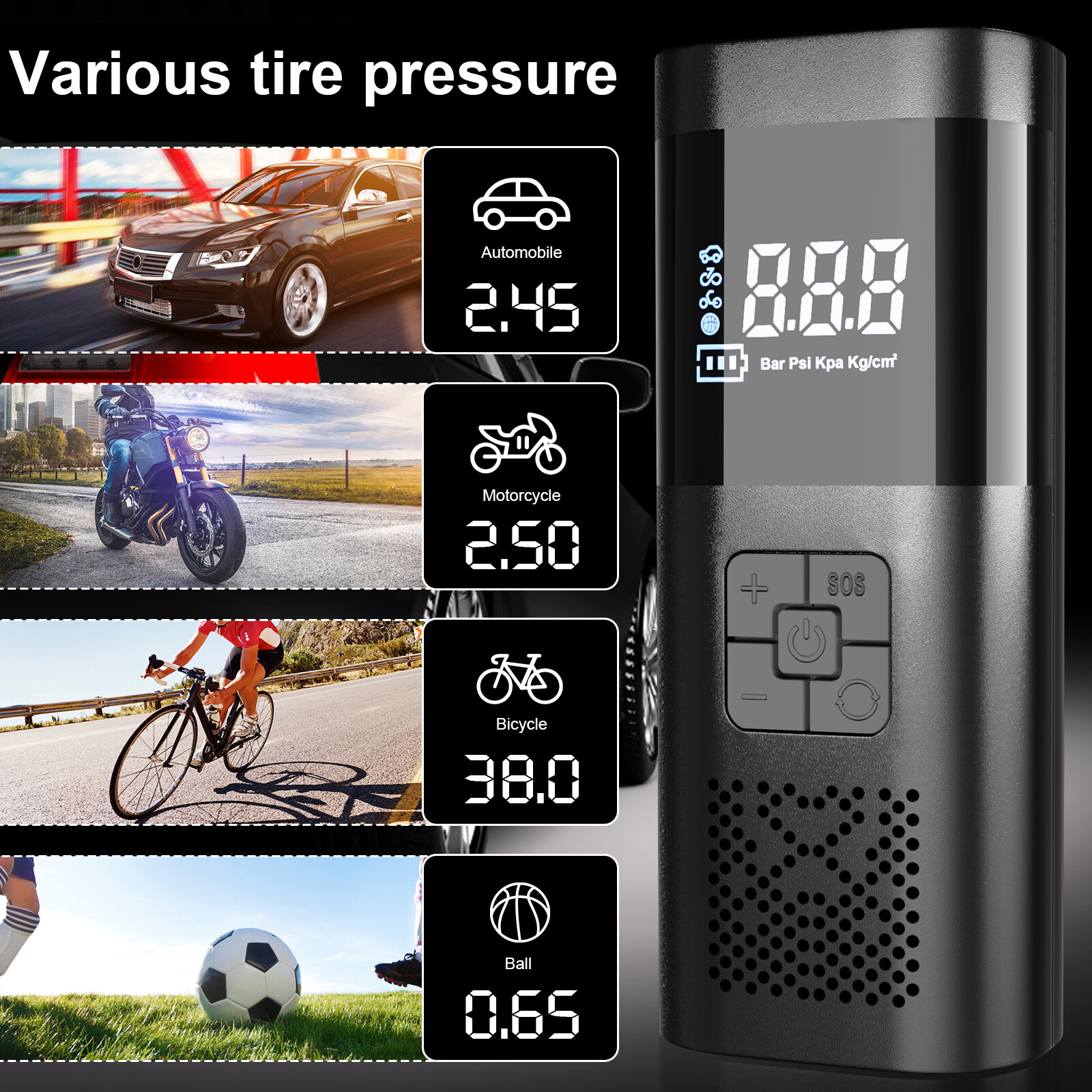 150 PSI Air Compressor Tire Inflator Fits Car Moto Bike Tires Air Pump Cordless