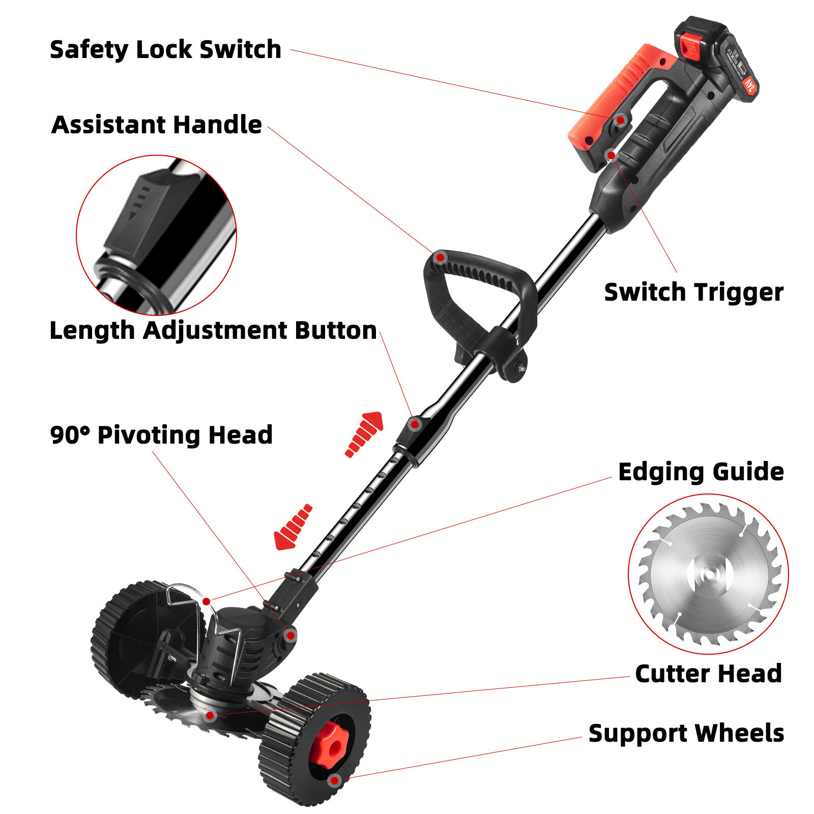 Cordless Electric Lawn Mower Brush Cutter Lawn Edger Grass String Trimmer