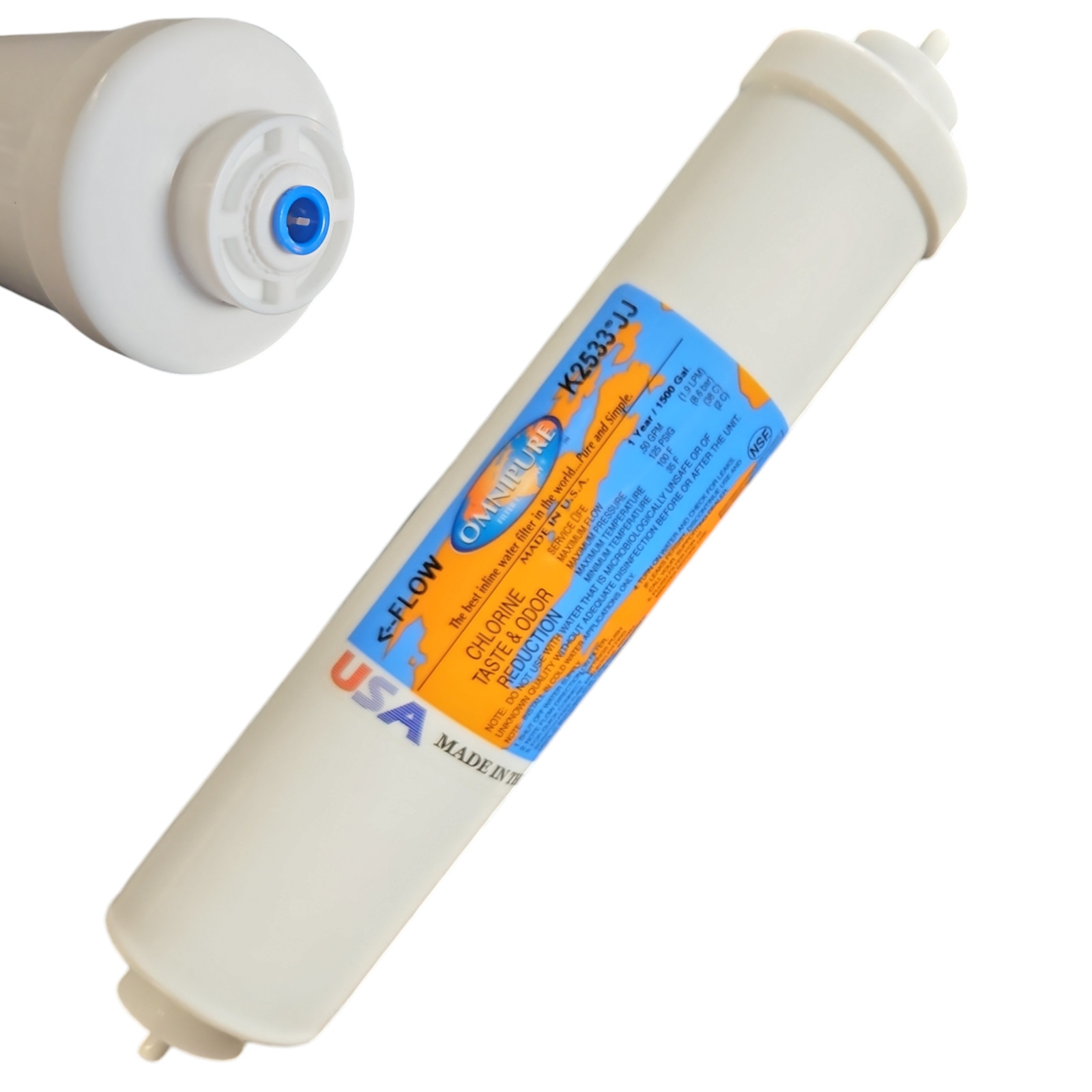 Omnipure K2533-JJ Carbon filter for Chlorine and Taste 10″x 2″ for 1/4″ QC 1-PK