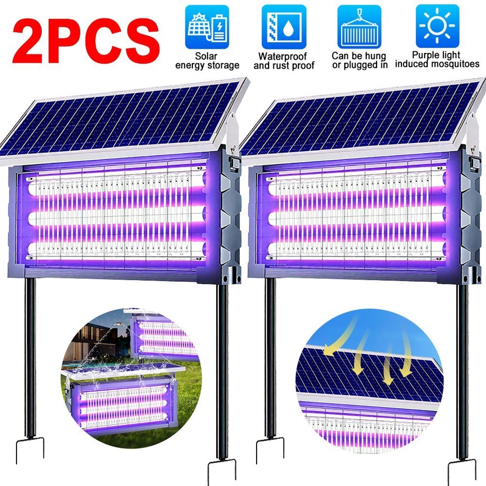 2PCS Solar Bug Zapper Outdoor 4500V Mosquito Fly Trap Insect Killer for Backyard