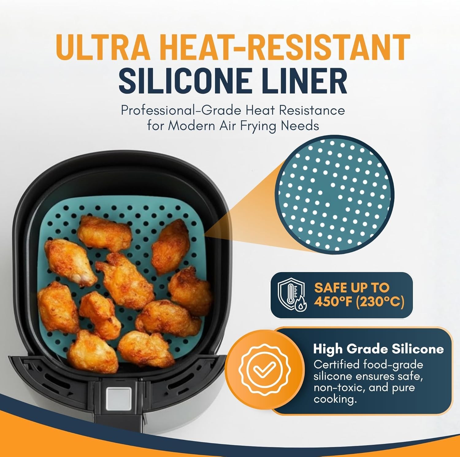 3 Pk Reusable Silicone Air Fryer Liner 8.5 Inch Non-Stick Easy-Clean Accessories