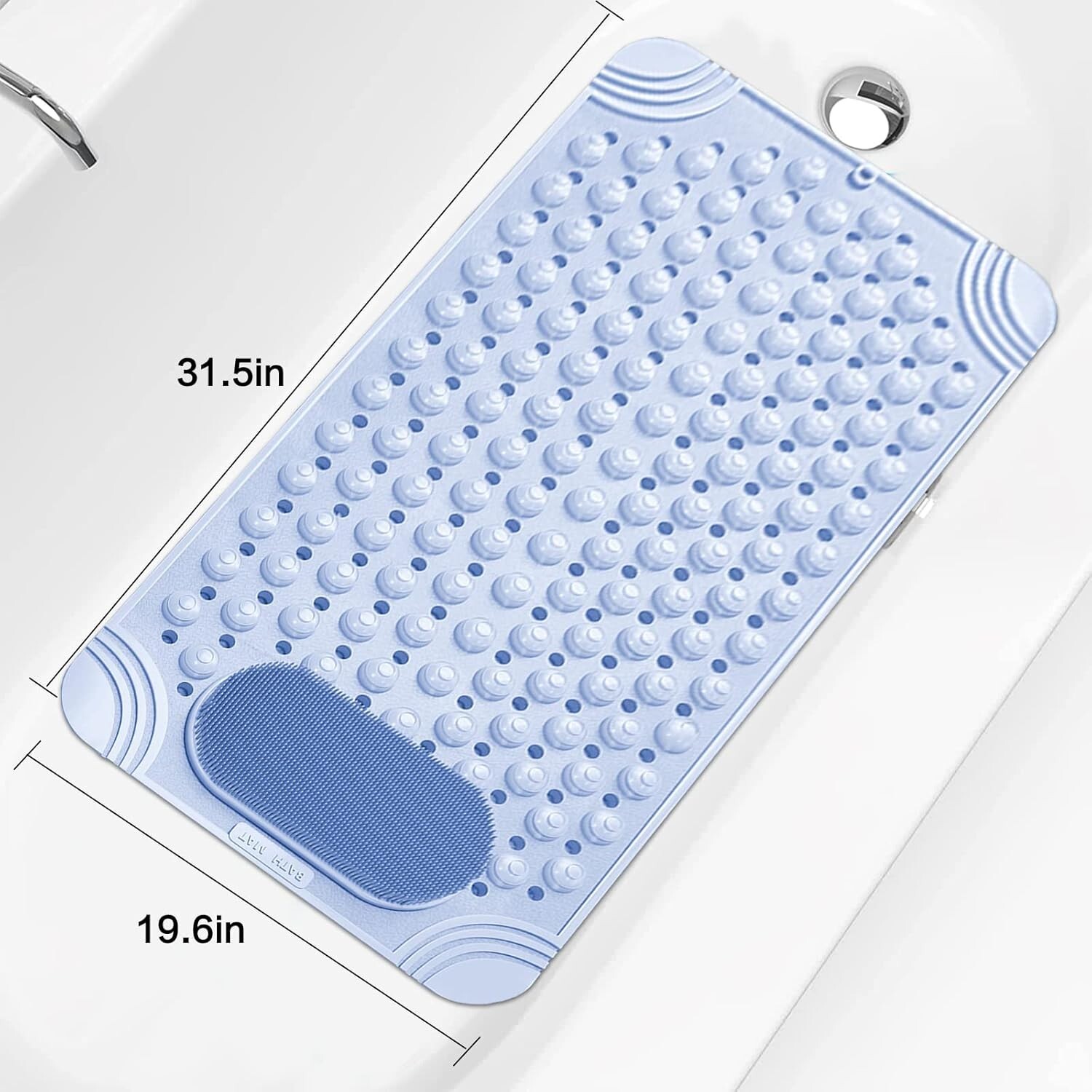 Shower and Bathtub Mat 27.5×14.2In, Rubber Non-Slip Shower Mat for Elderly & Kid