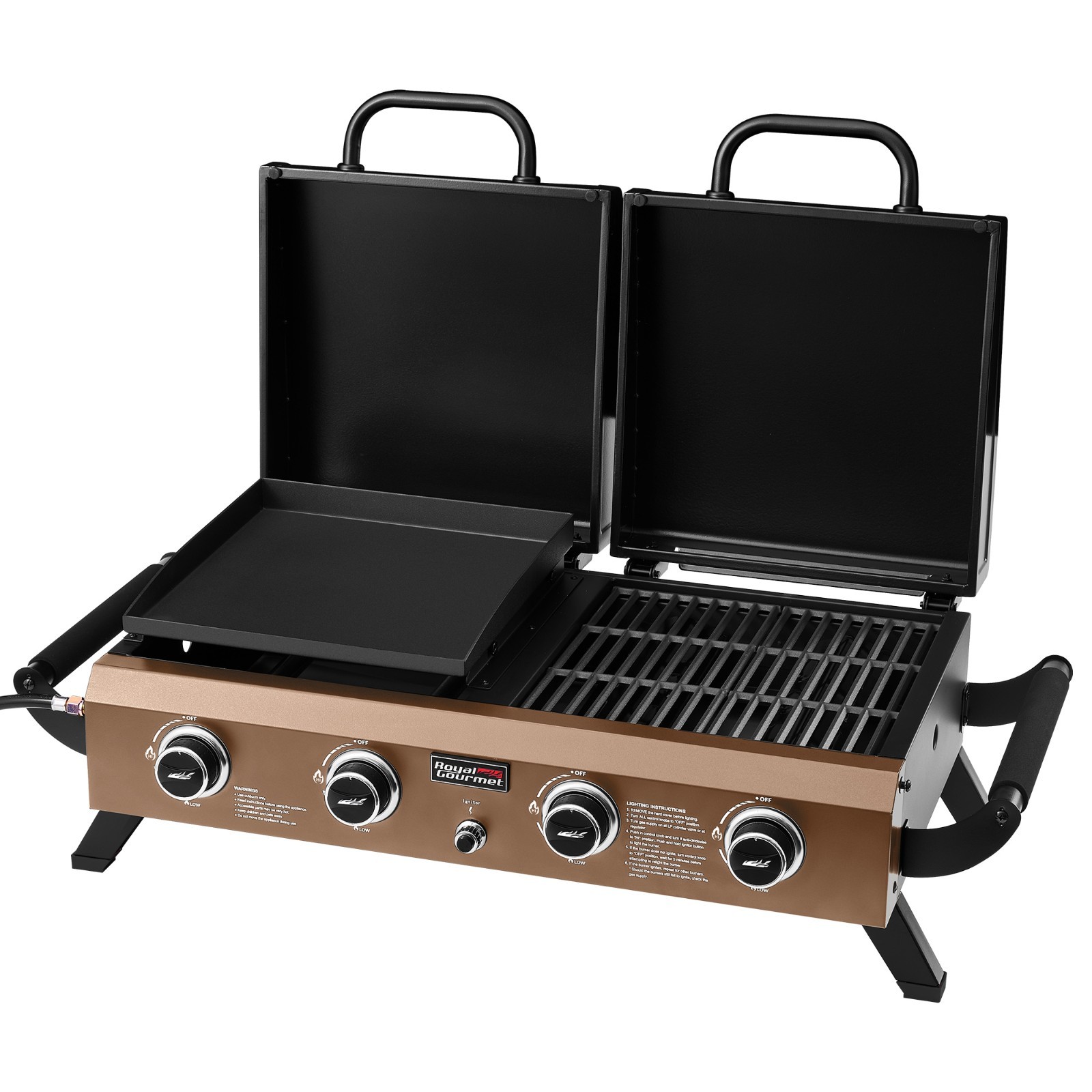 Royal Gourmet 4-Burner Portable Tabletop Grill & Griddle Combo with Hood