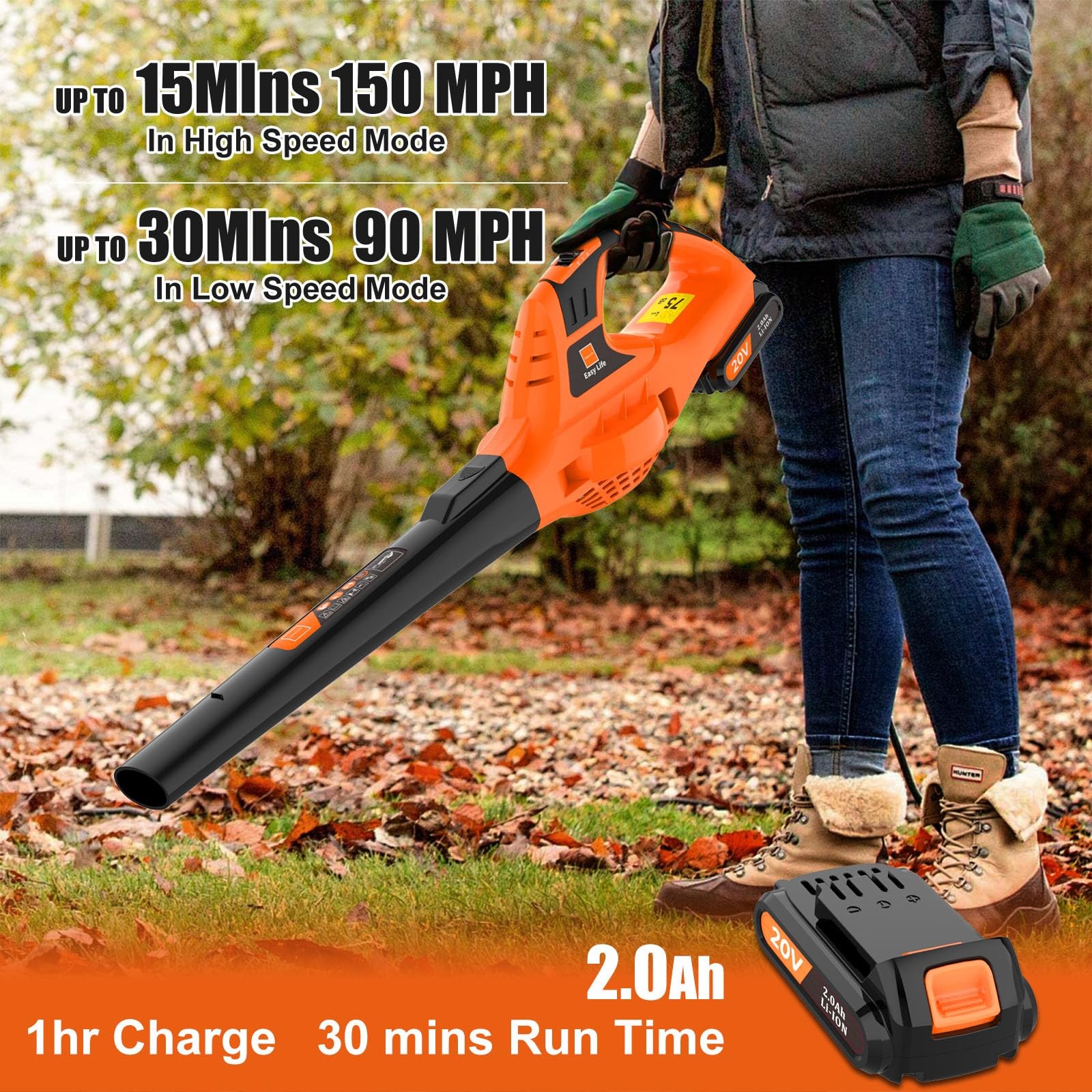 Leisch Life 21V Leaf Blower Cordless | Handheld Electric Lightweight Orange