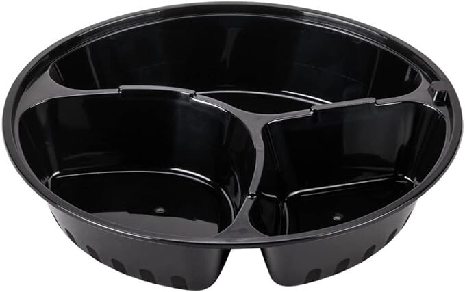 Meal Prep 48 oz Three Compartment Food Containers with Lids 10 Pack Black Round