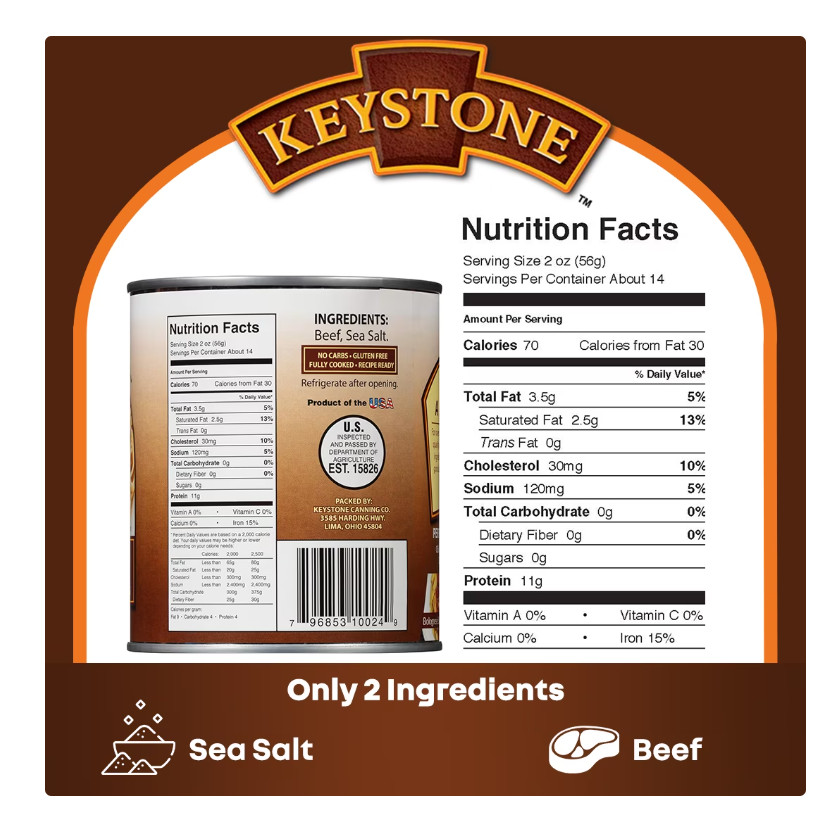 Keystone All natural Ground Beef 28 oz Can, (PACK OF 2) Free Shipping