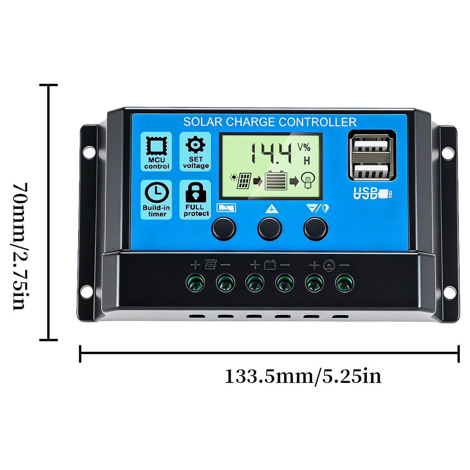 30A 12V/24V Solar Panel Battery Charge Controller LCD Auto Regulator Dual USB US