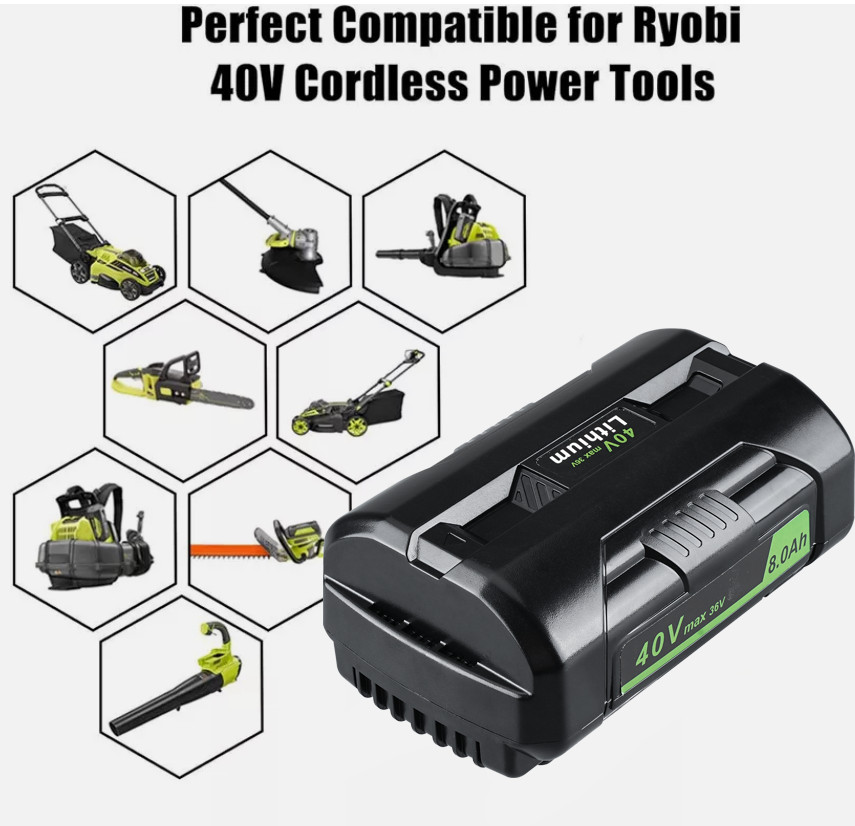 2PCS 8.0Ah 40V Battery For Ryobi 40Volt 8Ah High Capacity Lithium OP4050 OP40602
