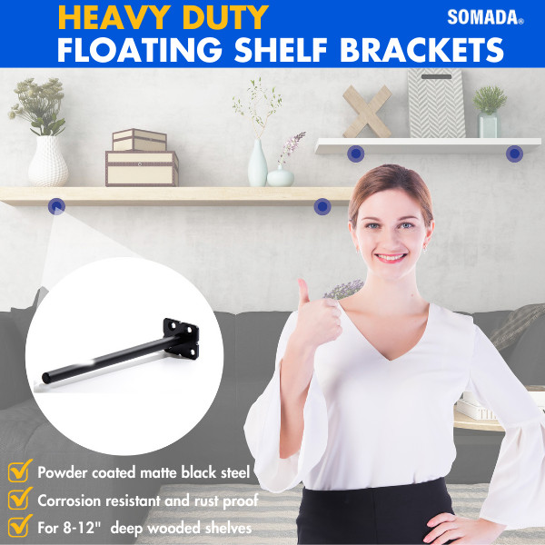 SOMADA 8 Inch Floating Shelf Brackets, 4 Pack Invisible Heavy Duty Shelf Support