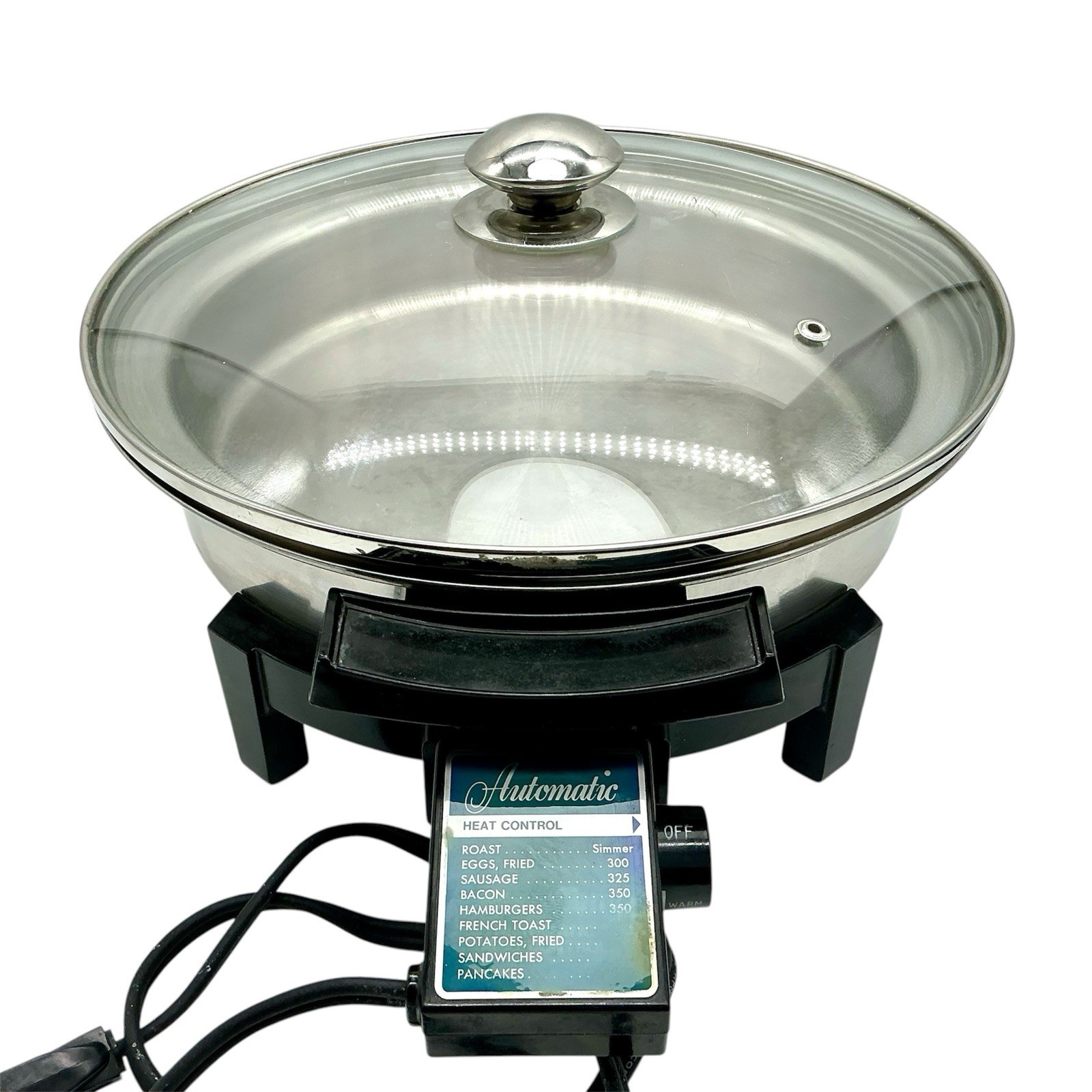 Lifetime Electric Casserole Skillet Pan 11” lid Heat Control Liquid Core Tested