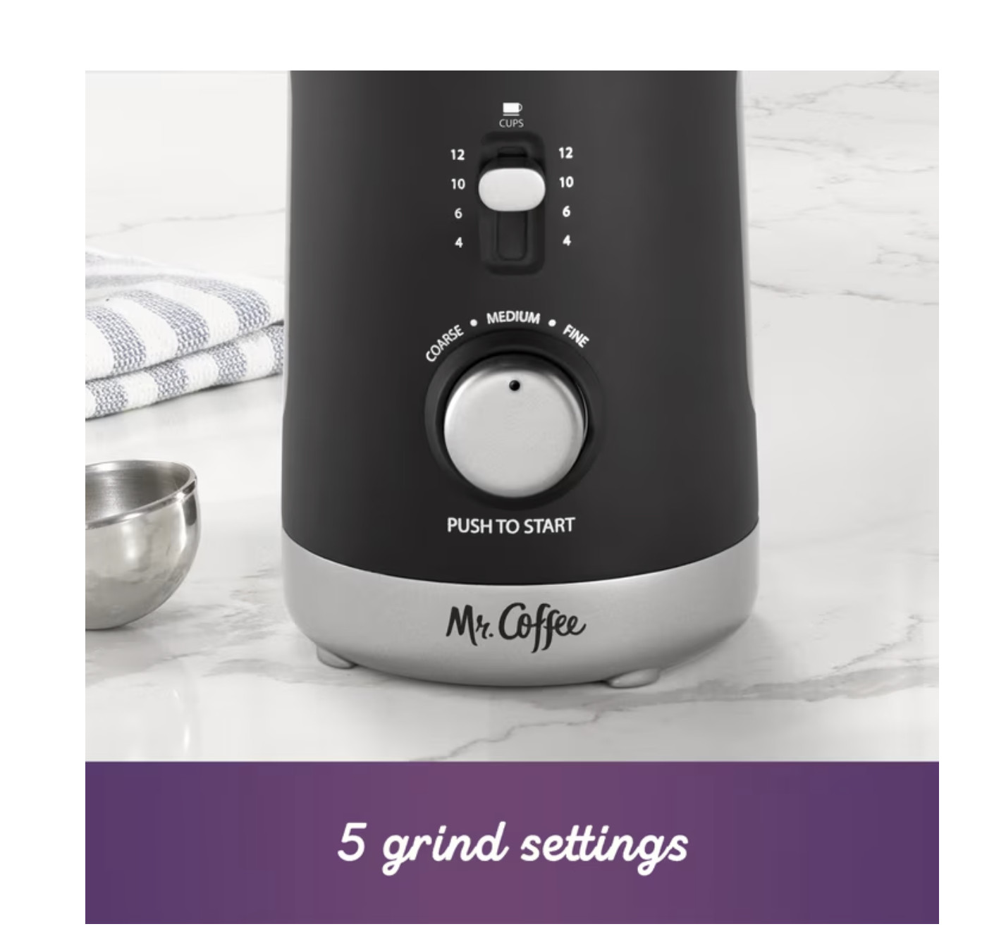 Mr. Coffee Automatic Multi-Grind Coffee Grinder Electric 12-Cup in Black – NEW