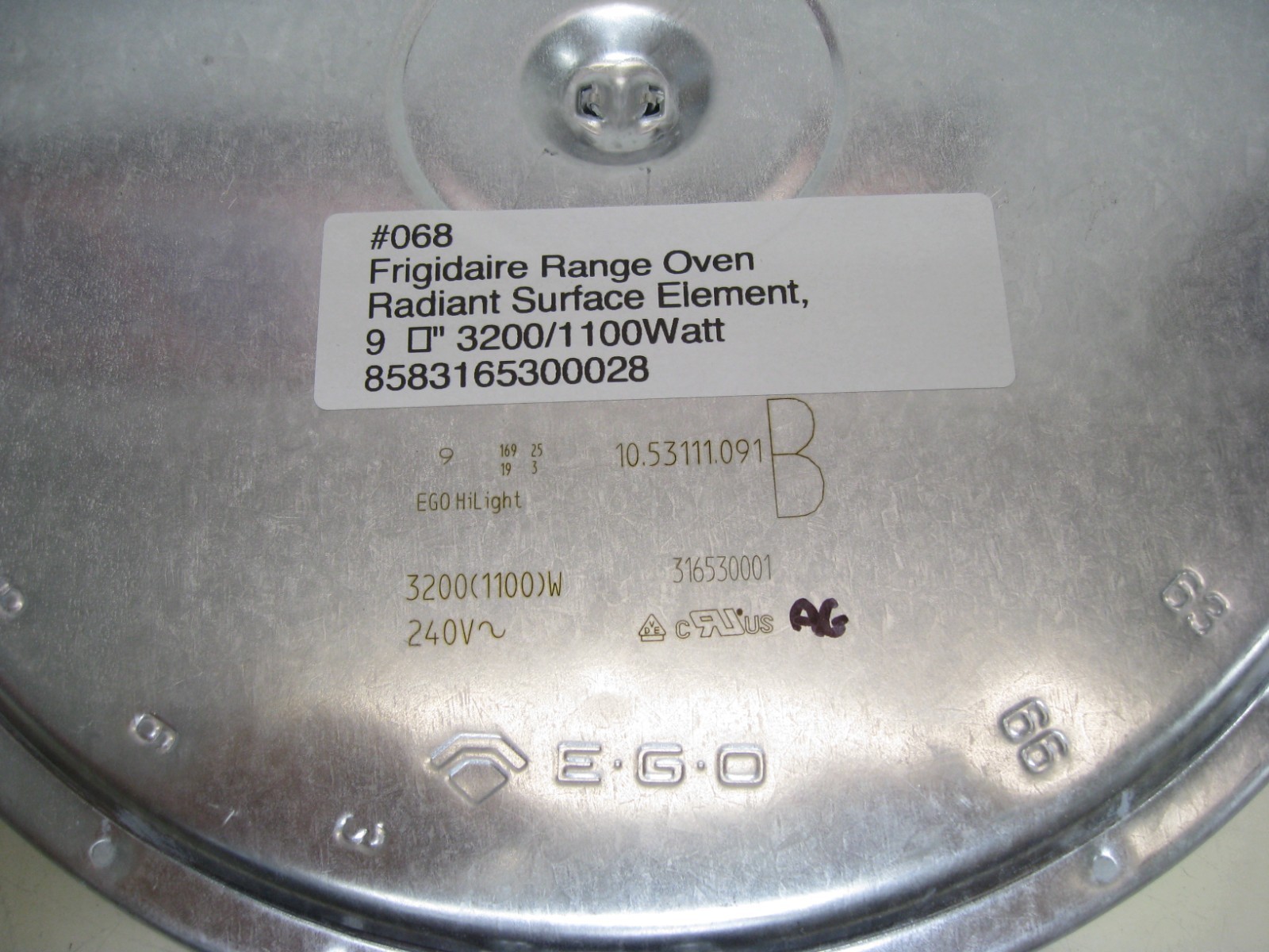 Frigidaire Range Oven Radiant Surface Element, 9 ⅞” 3200/1100W 8583165300028