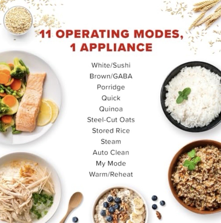 6-Cup Cuckoo Rice Cooker: 11 modes, auto-warm, timer & dishwasher-safe parts.