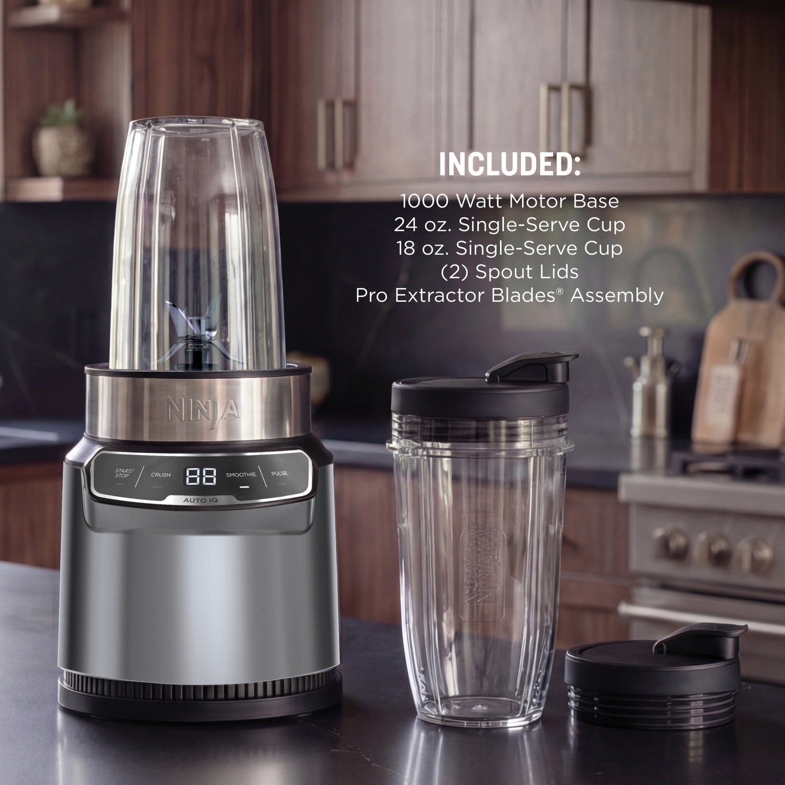 Ninja Nutri Pro Compact Personal Blender, 18Oz and 24-Oz To-Go Cups & Spout Lids