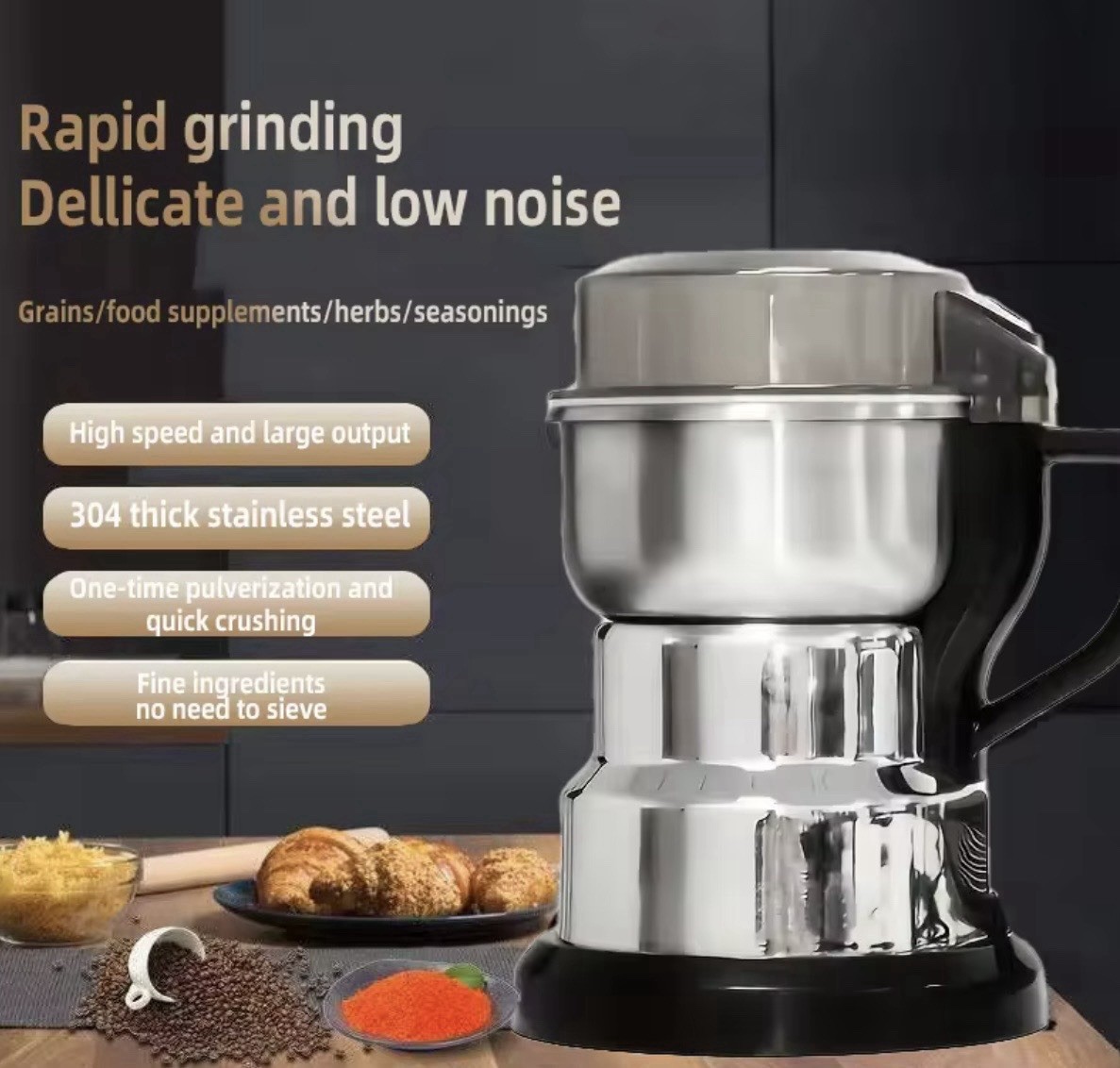 Electric Coffee Bean Grinder Nut Seed Grind Spice Crusher Mill Blender W/Handle