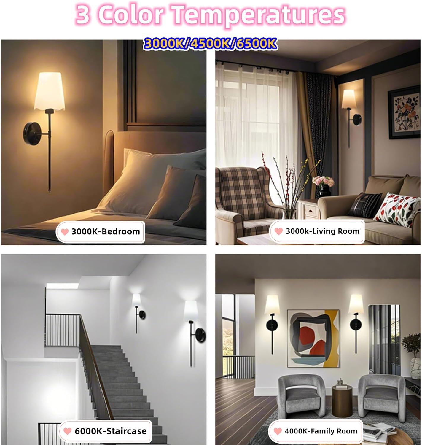 Rechargeable Battery Wall Sconce Set of 2, Dimmable LED with Remote Control