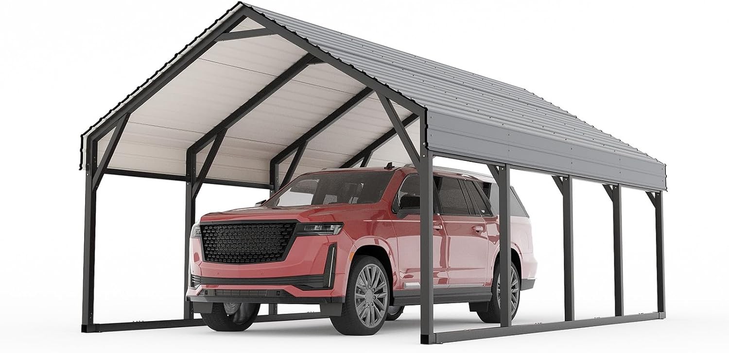 12x20FT Metal Carport Heavy Duty Reinforced Steel Roof All-Weather Shelter Cars