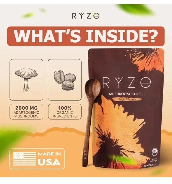 4-Pack Organic Ryze Mushroom Coffee, 30 Servings/Bag, Instant, Free Shipping