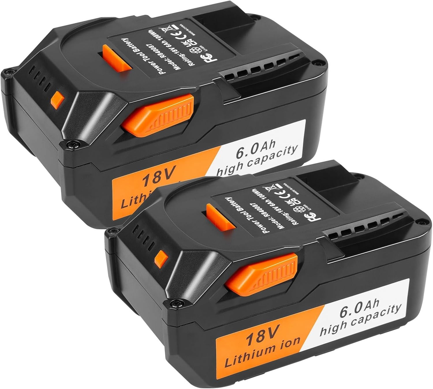 2-Pack 6.0Ah Rechargeable Batteries for Ridgid 18V Drill – Advanced Protection