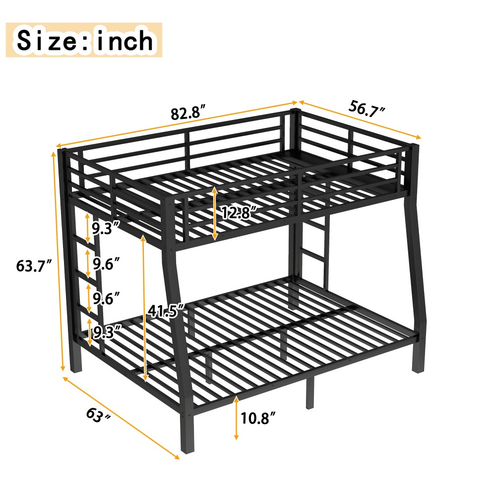 Metal Full Over Queen Bunk Bed Teens Adults Space Saving No Box Spring Needed