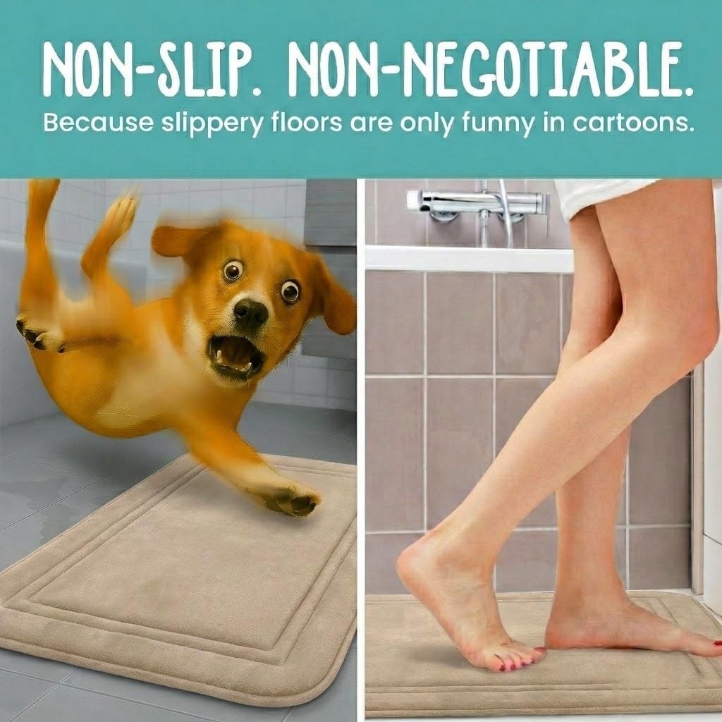 Memory Foam Bath Mat 59×23, Non Slip, Machine Washable, Quick Dry & Absorbent